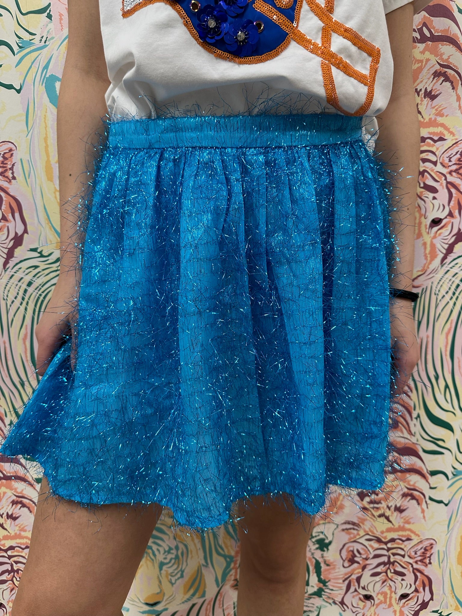 SAMPLE-  Aqua Tinsel Skort