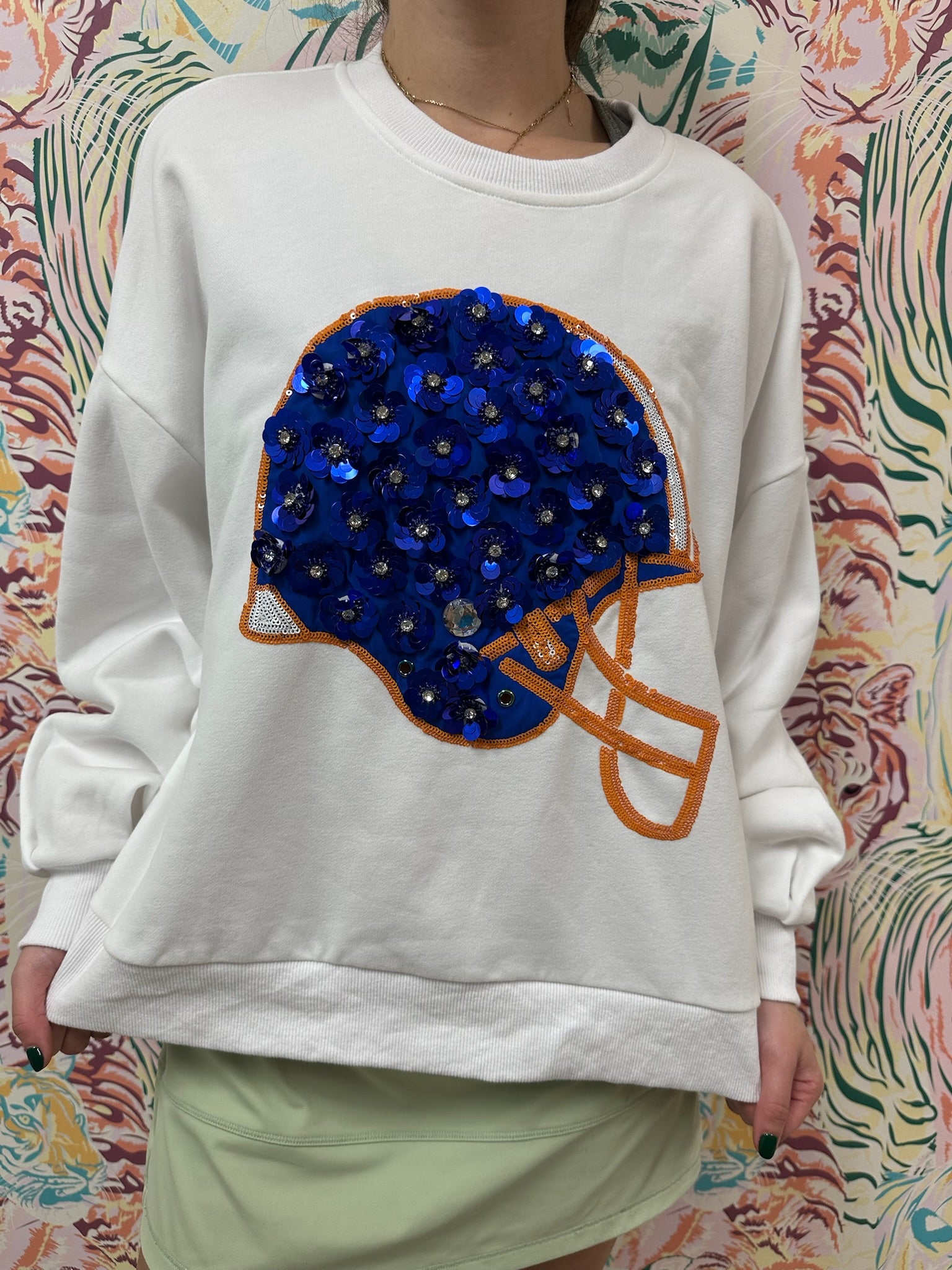 SAMPLE- Royal & Orange Flower Helmet Sweatshirt