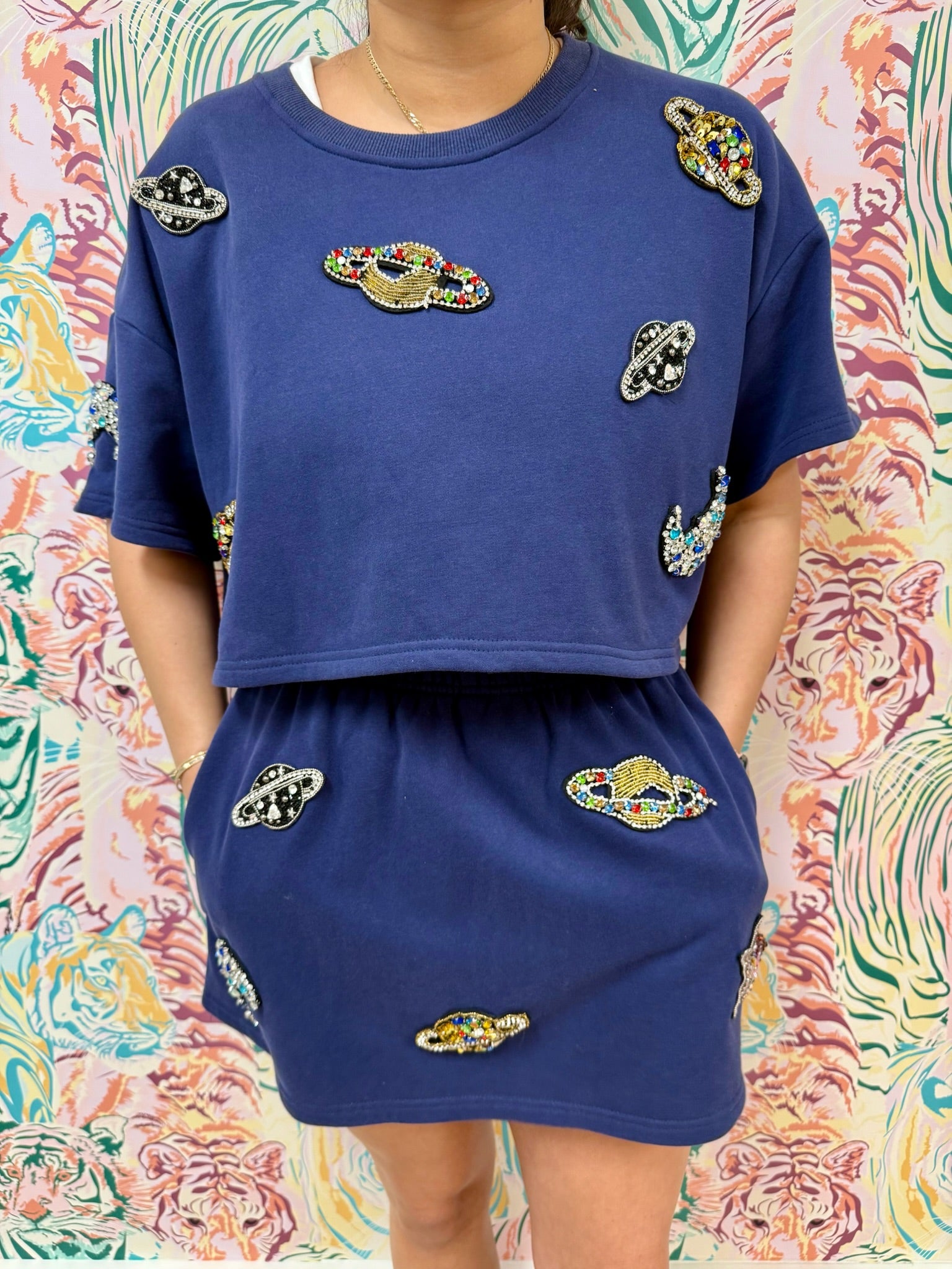 SAMPLE- NAVY PLANET TOP/SKORT SET