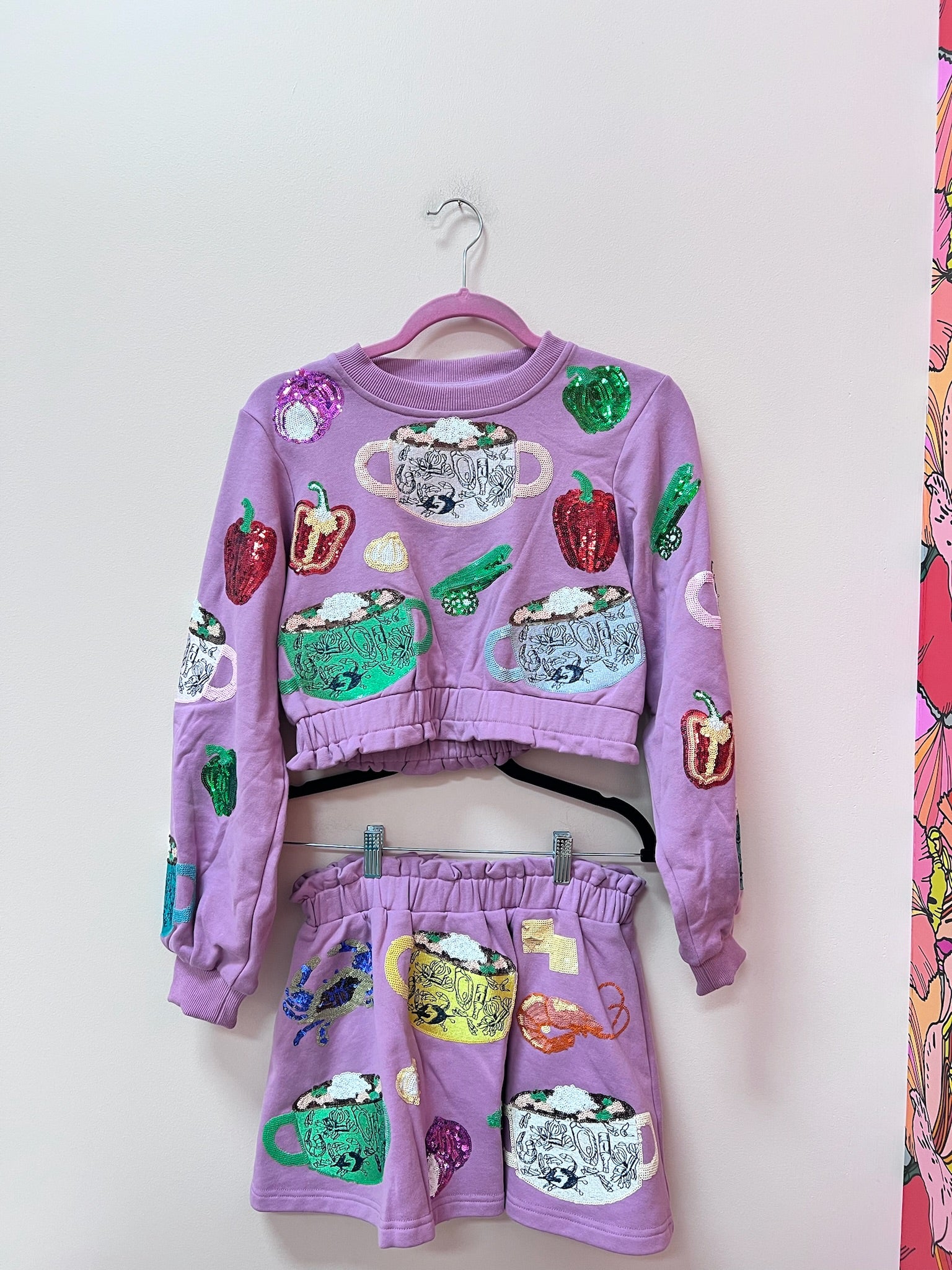 SAMPLE- Lavender Gumbo & Veggie Sweatshirt/Skort Set