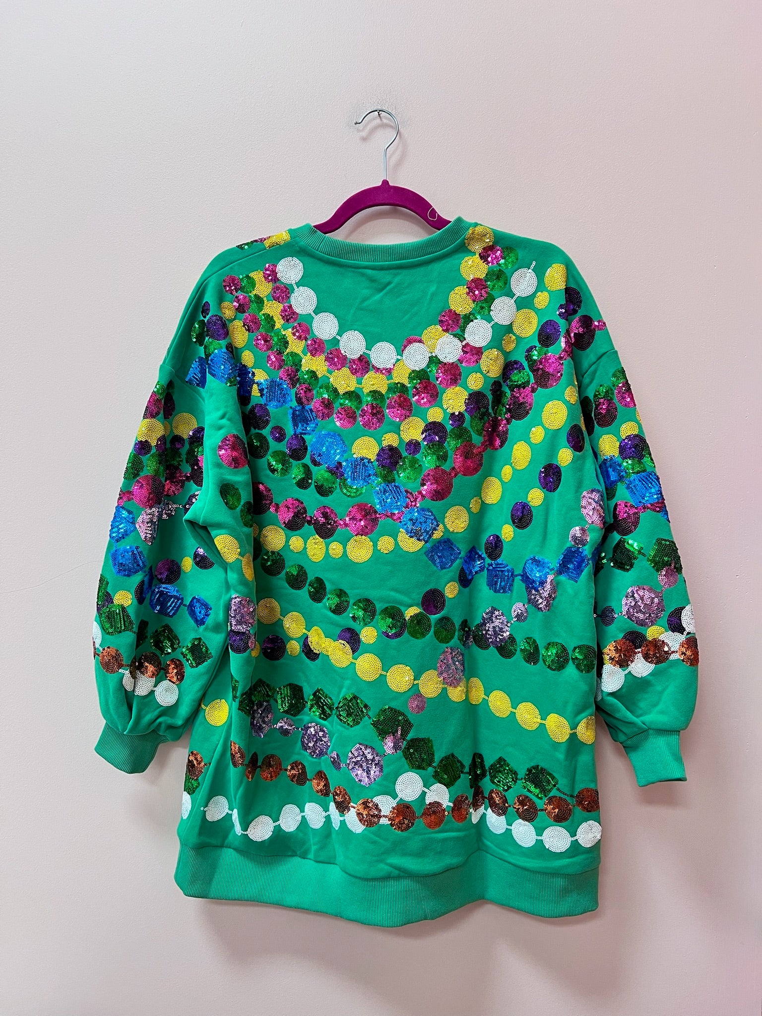 SAMPLE- GREEN MEGA BEAD SWEATSHIRT DRESS