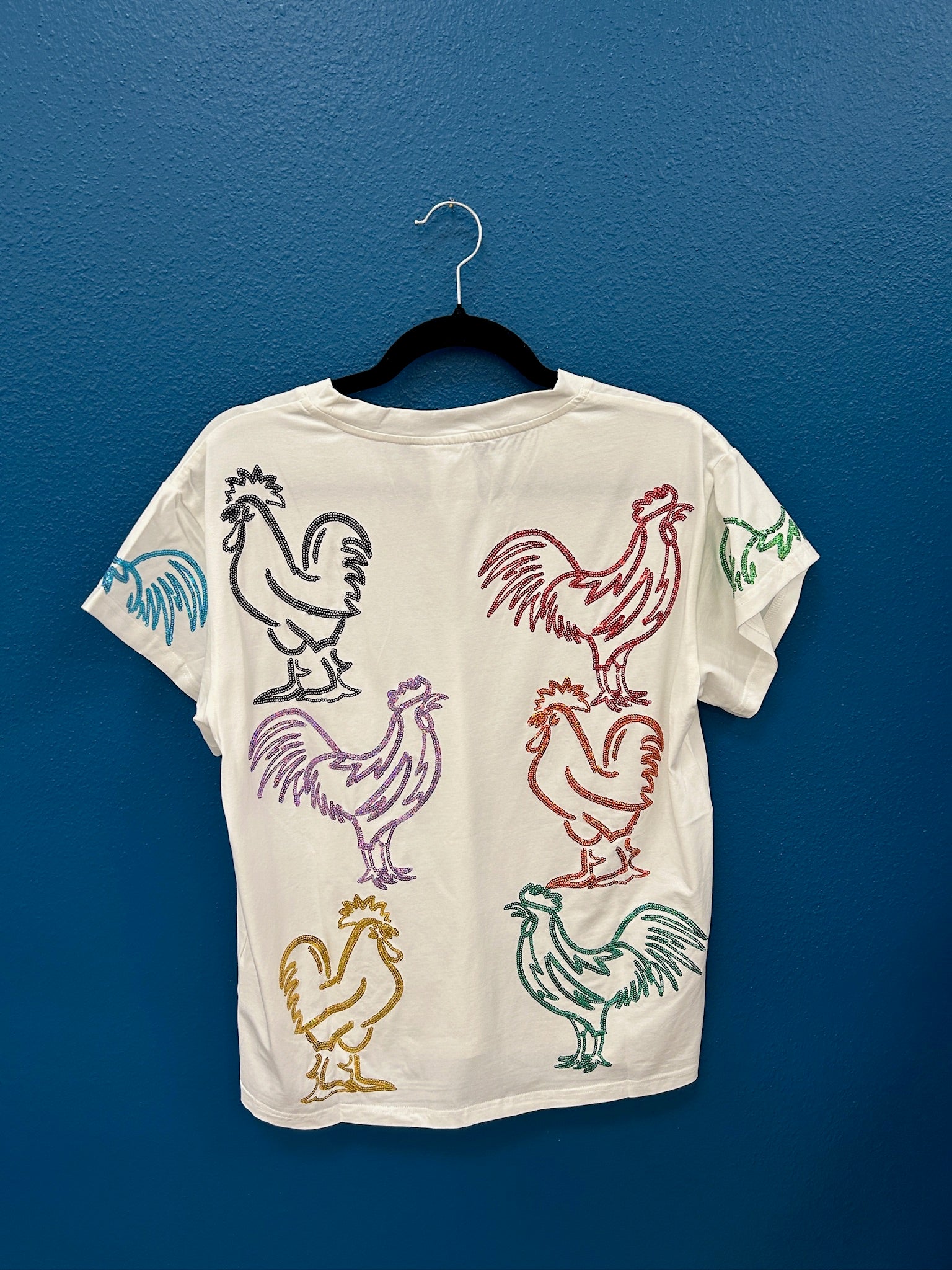 SAMPLE- WHITE & RAINBOW CHICKEN TEE