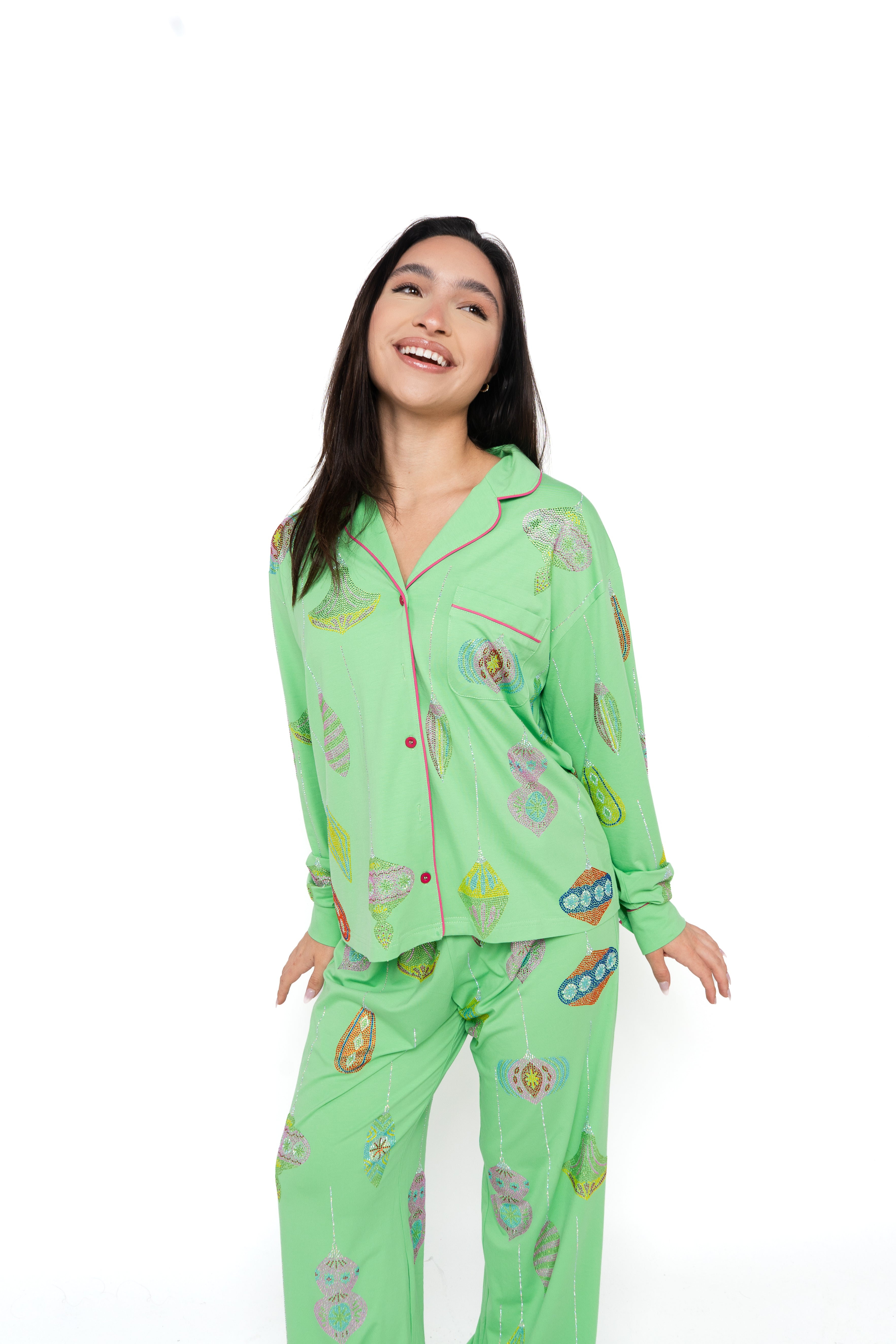 Green Multi Ornament Pajama Top