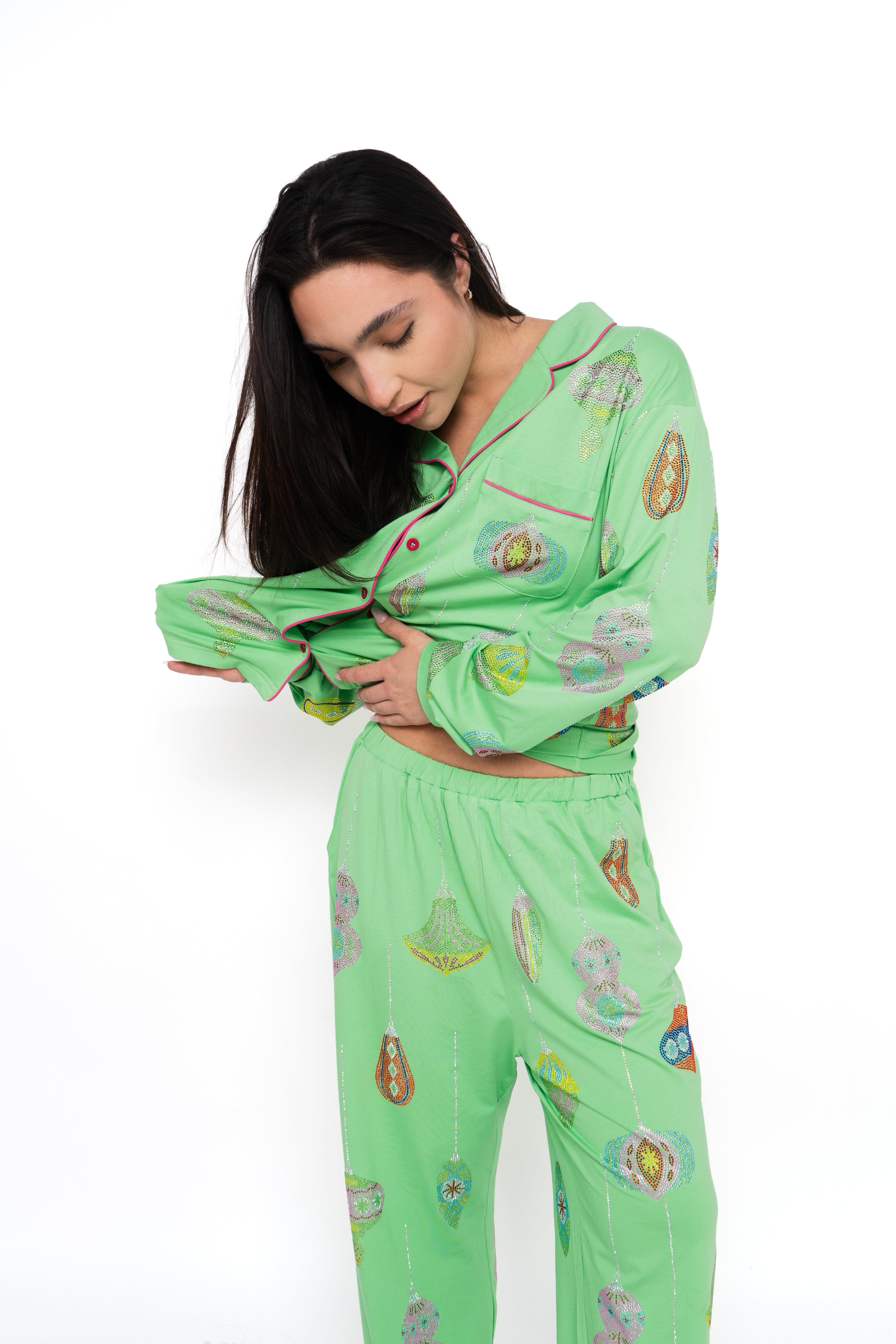 Green Multi Ornament Pajama Pant