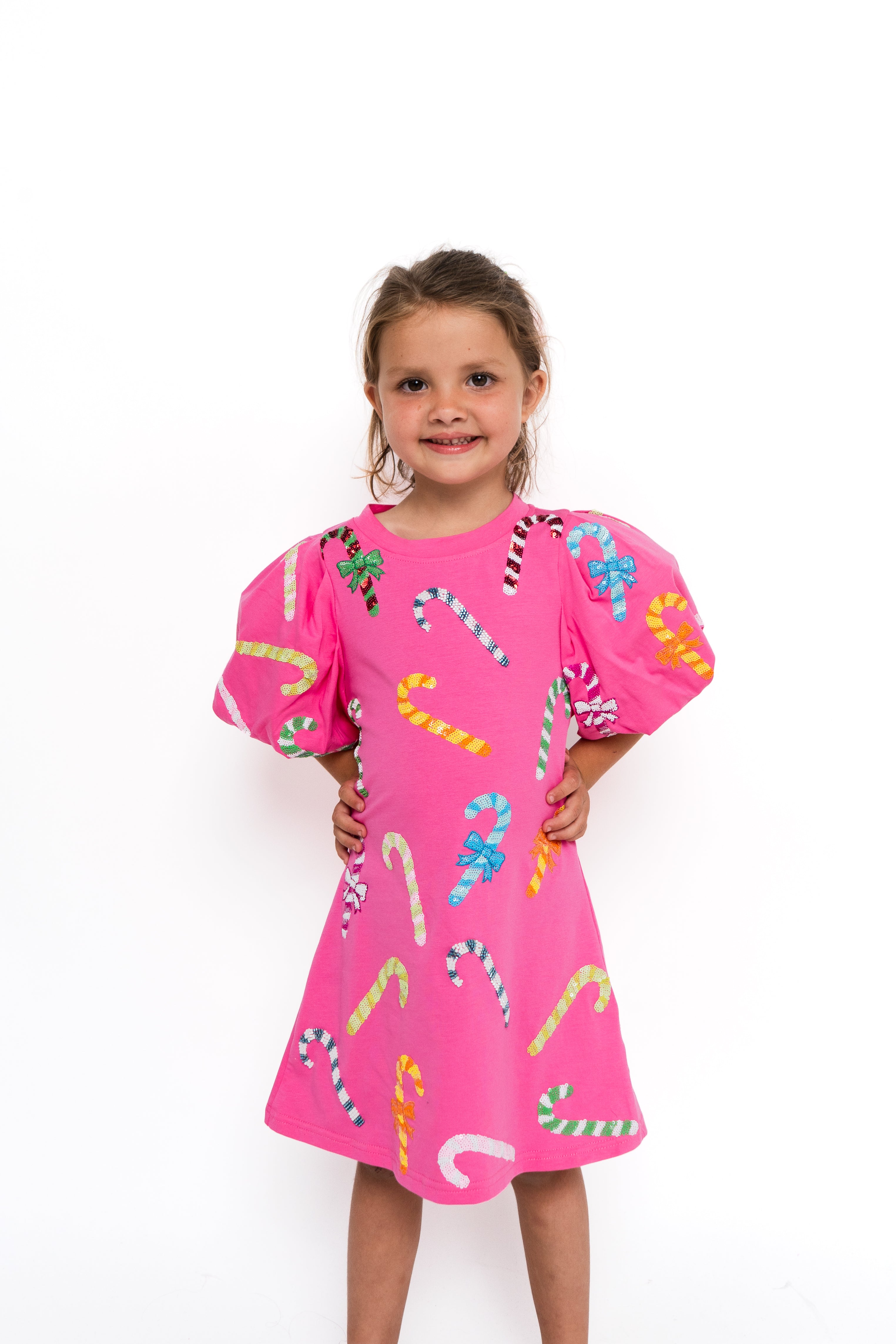 Kids Pink Pink Multi Candy Cane Dress