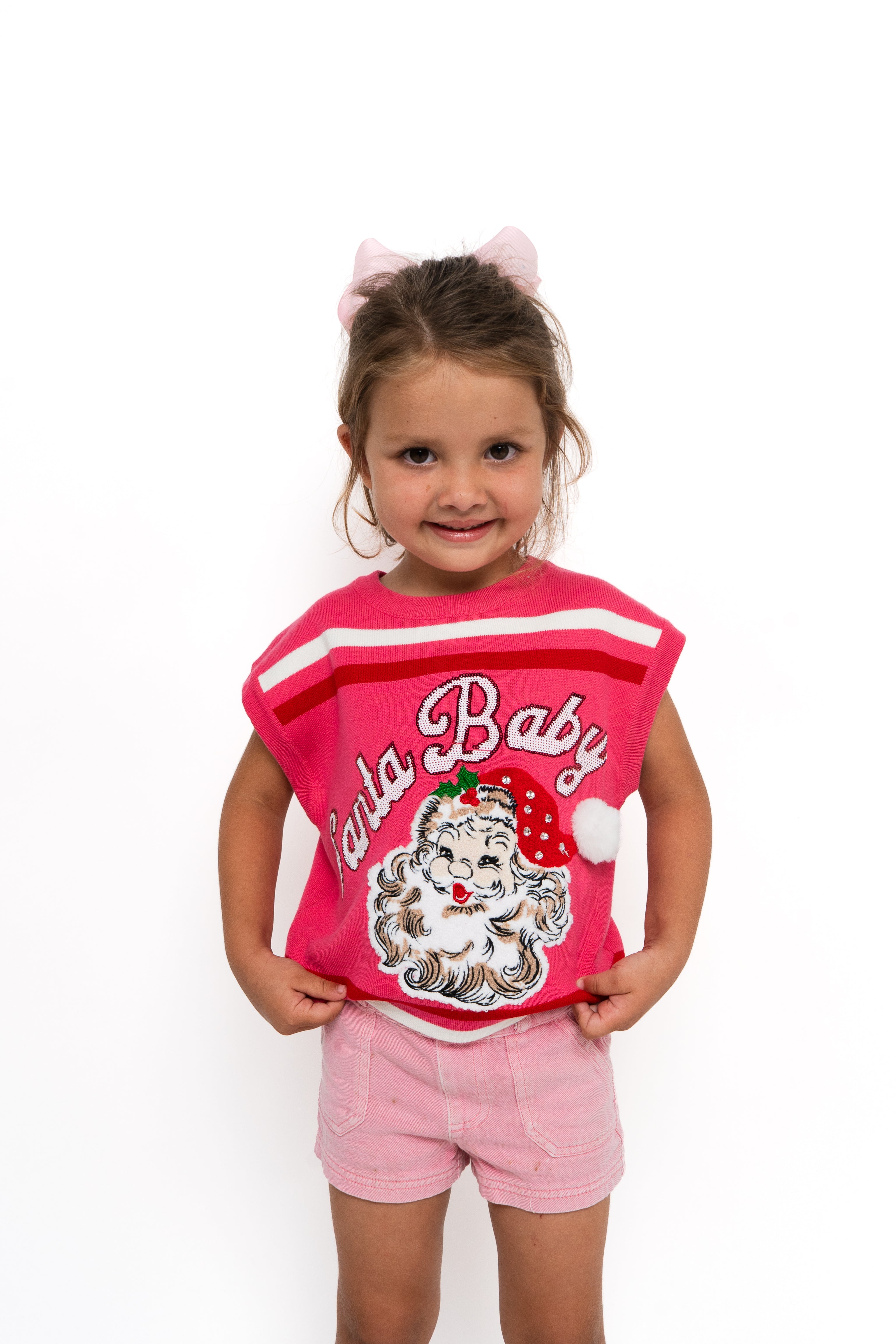 Kids Pink & White Striped 'Santa Baby' Knit Top