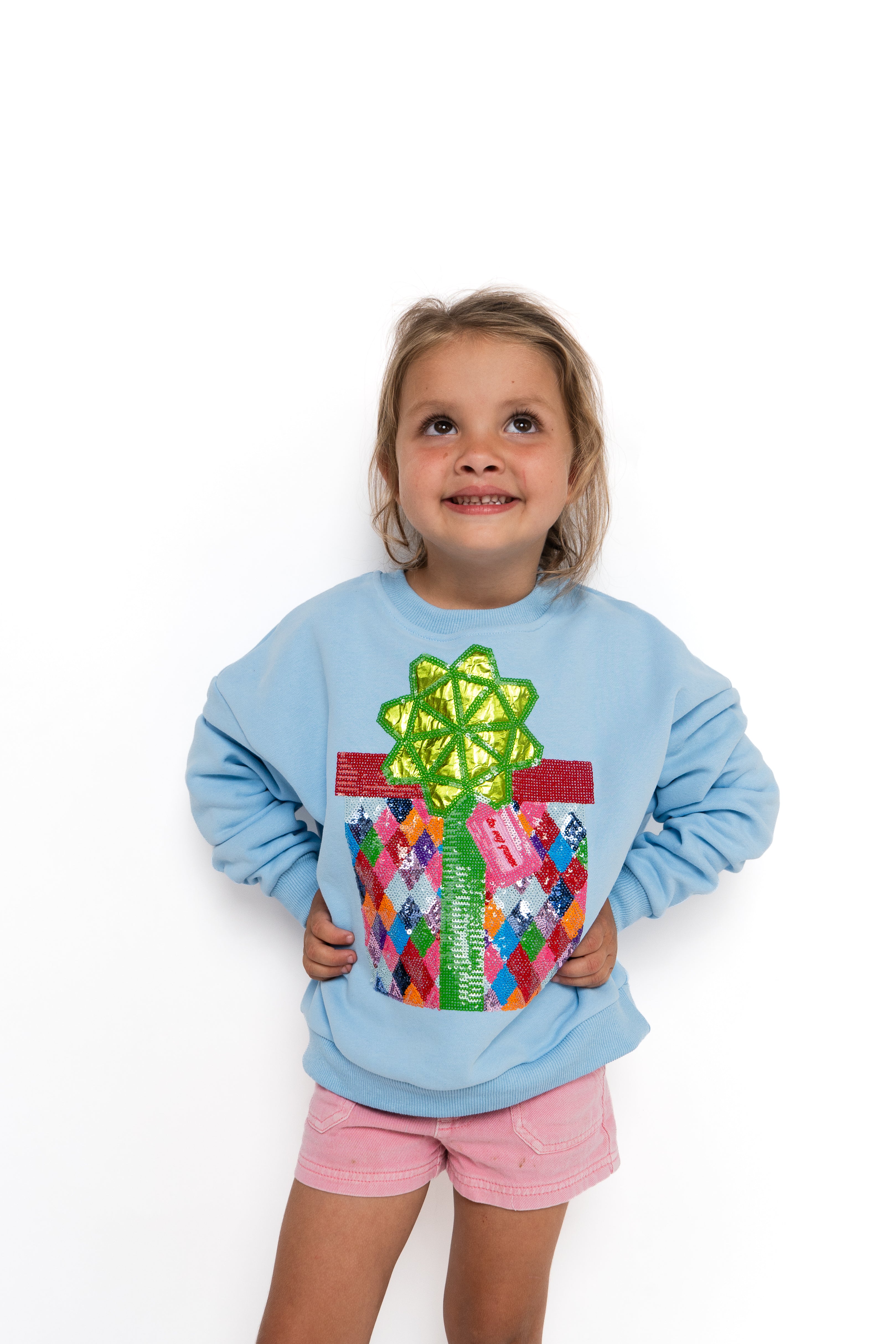 Kids Light Blue Multi Christmas Present Sweatshirt