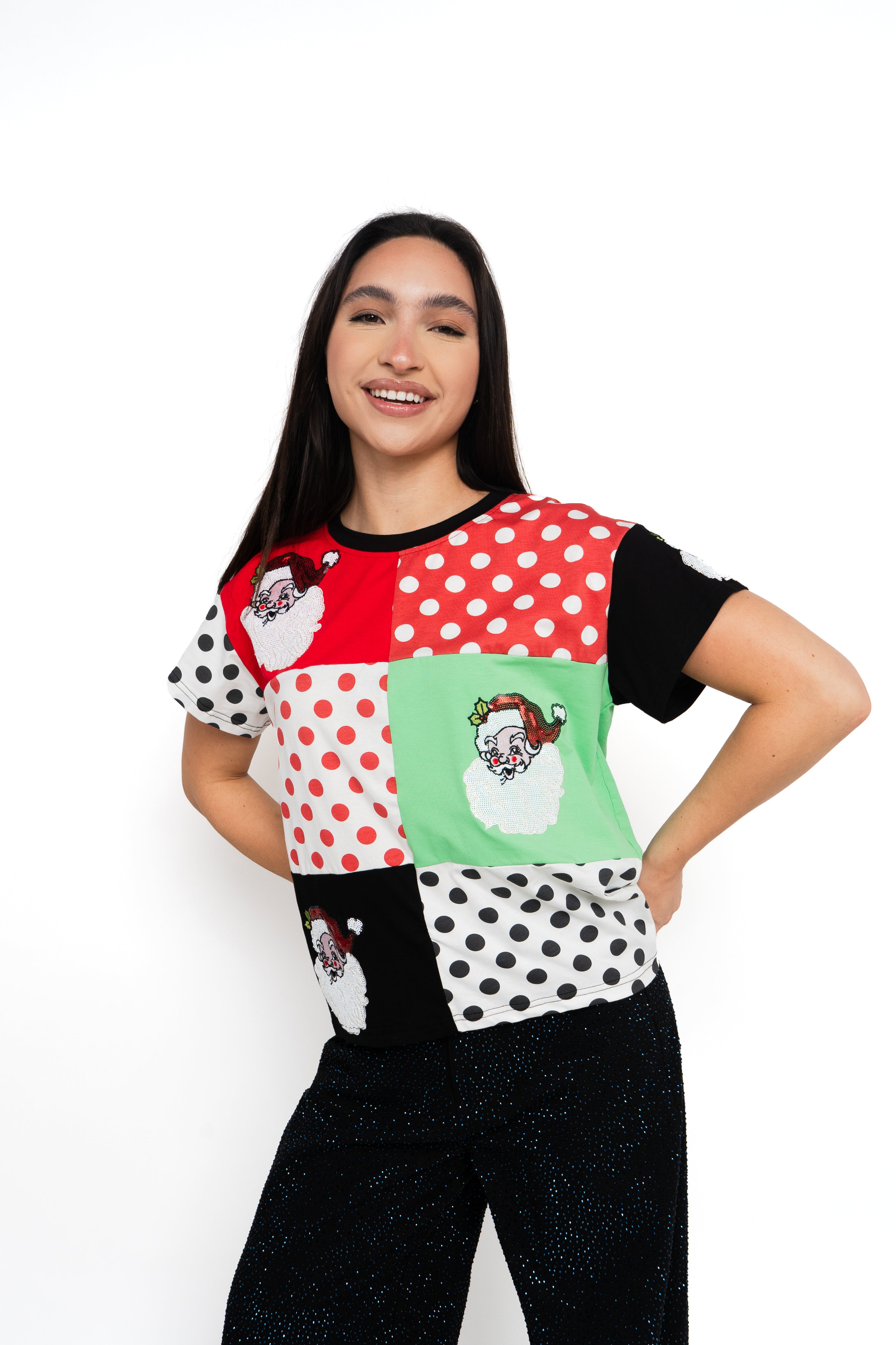 Multi Colorblock Polka Dot Christmas Icon Tee