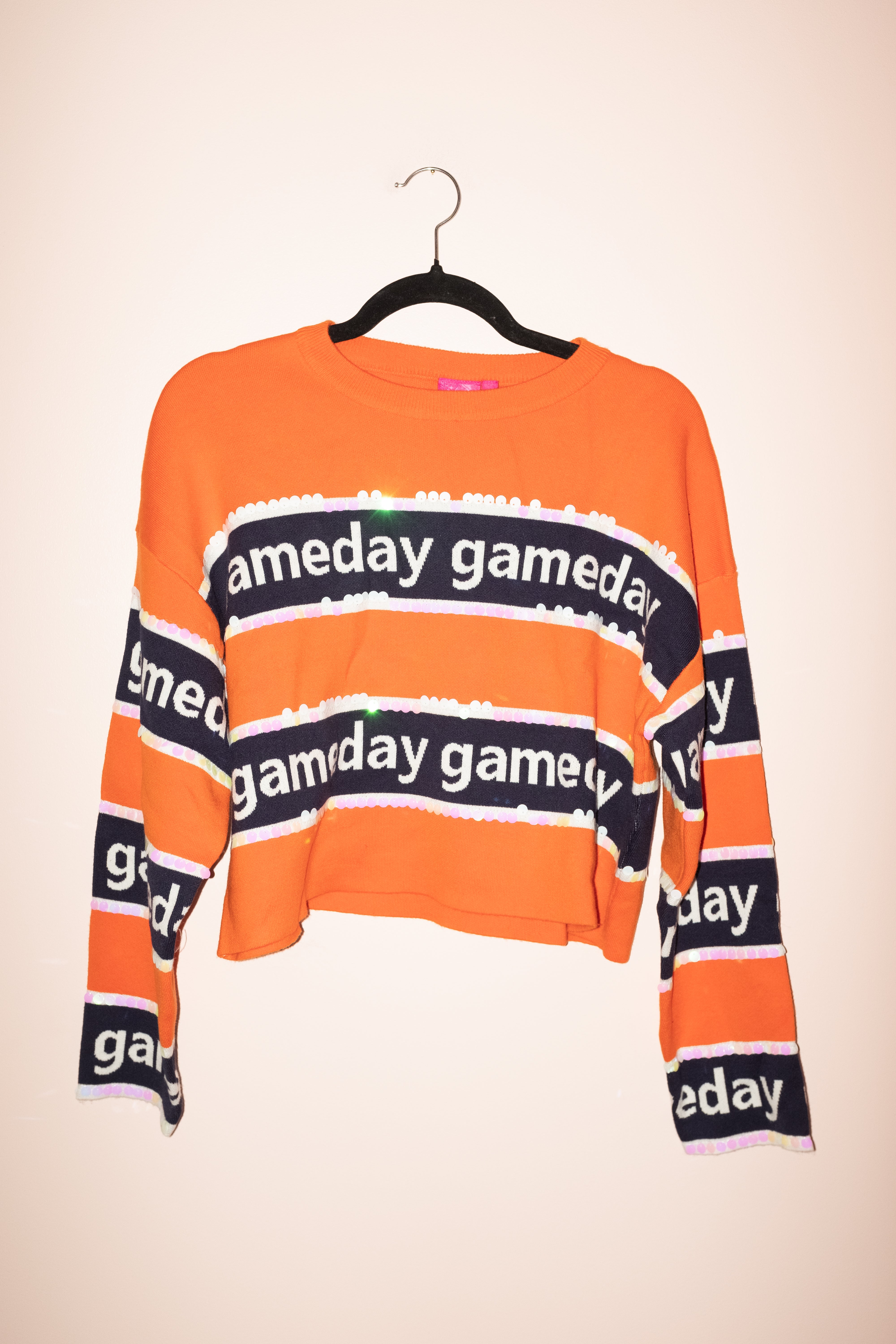 SAMPLE- NAVY & ORANGE STRIPE 'GAMEDAY' LONG SLEEVE SWEATER