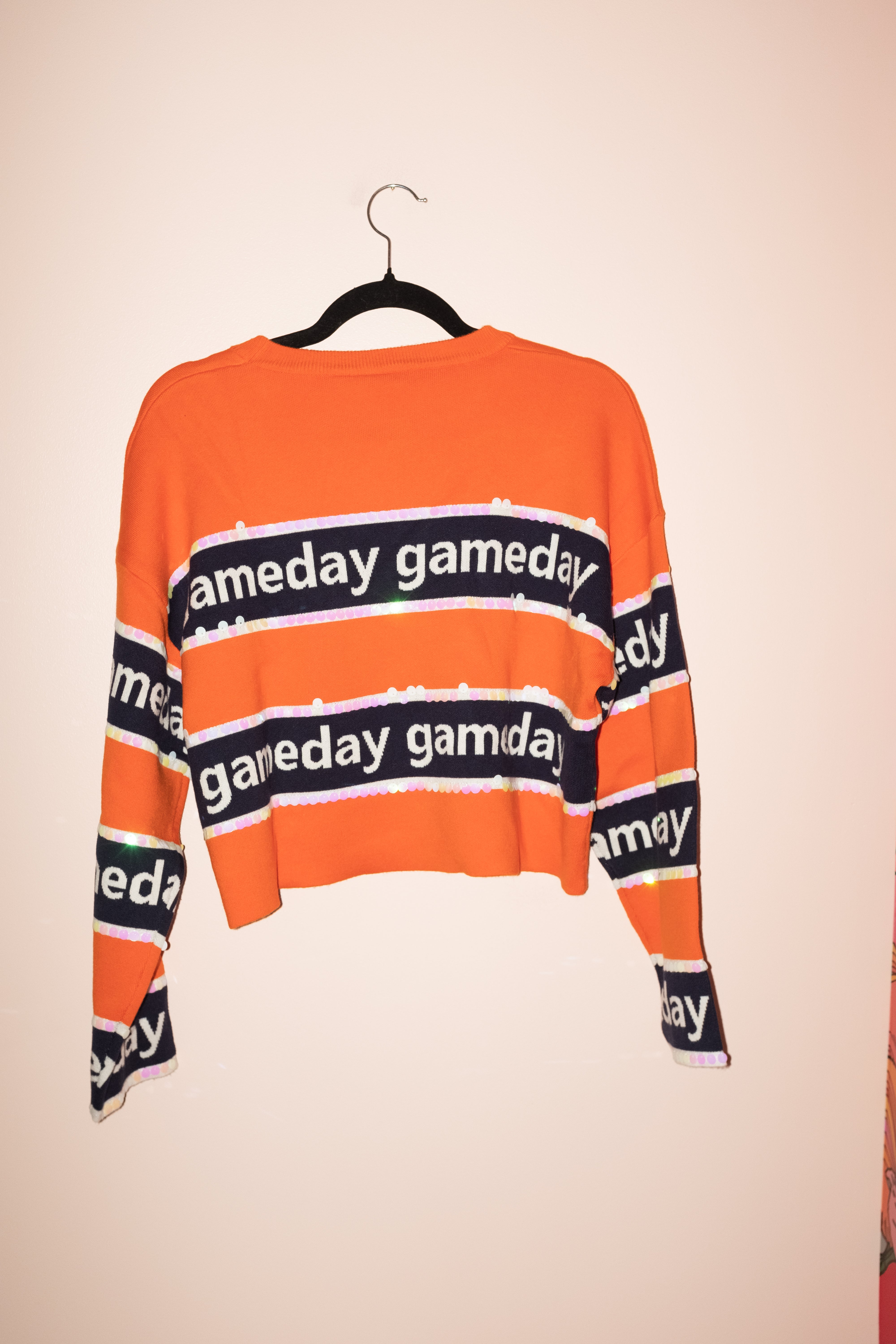 SAMPLE- NAVY & ORANGE STRIPE 'GAMEDAY' LONG SLEEVE SWEATER