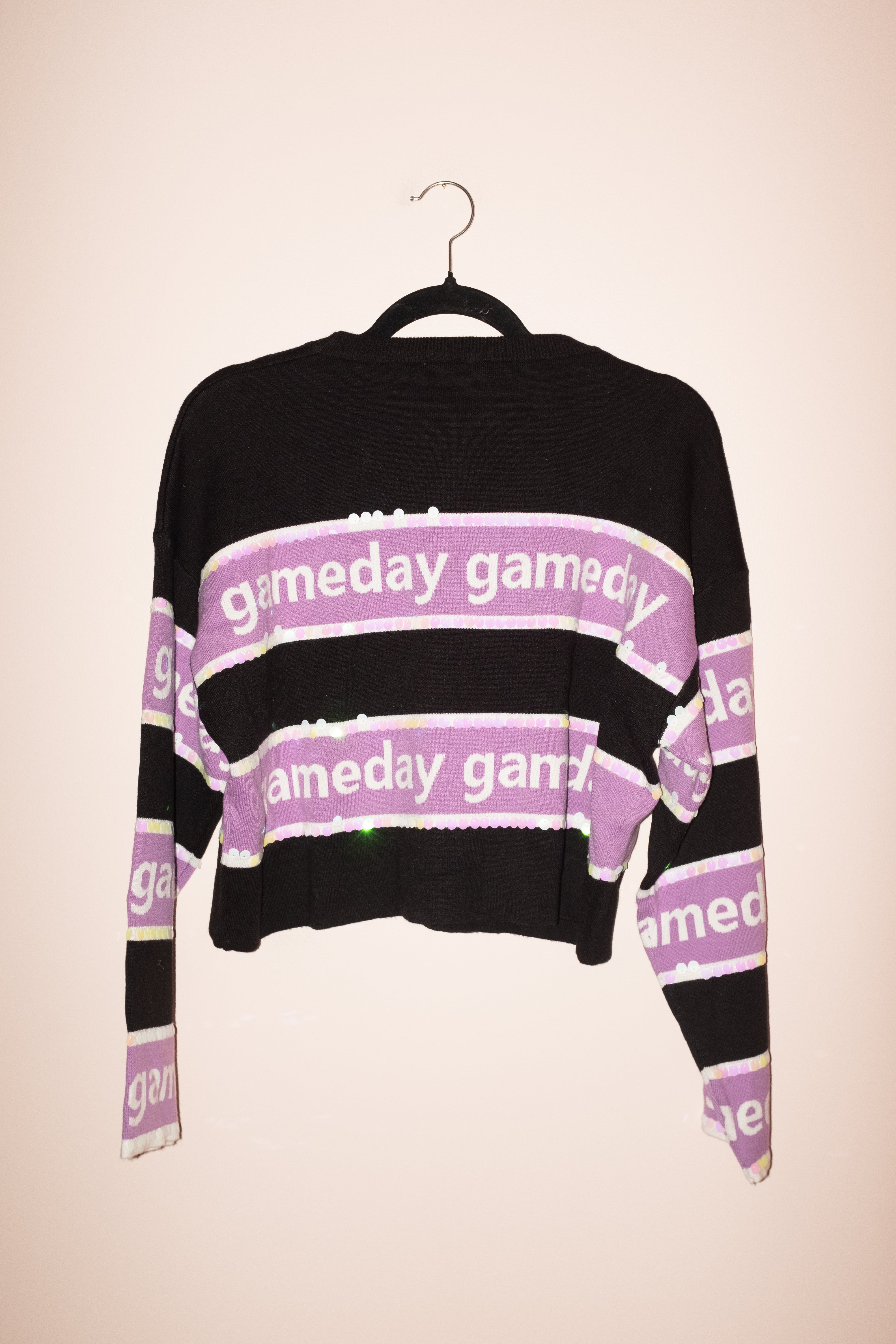 SAMPLE- BLACK & PURPLE STRIPE 'GAMEDAY' LONG SLEEVE SWEATER