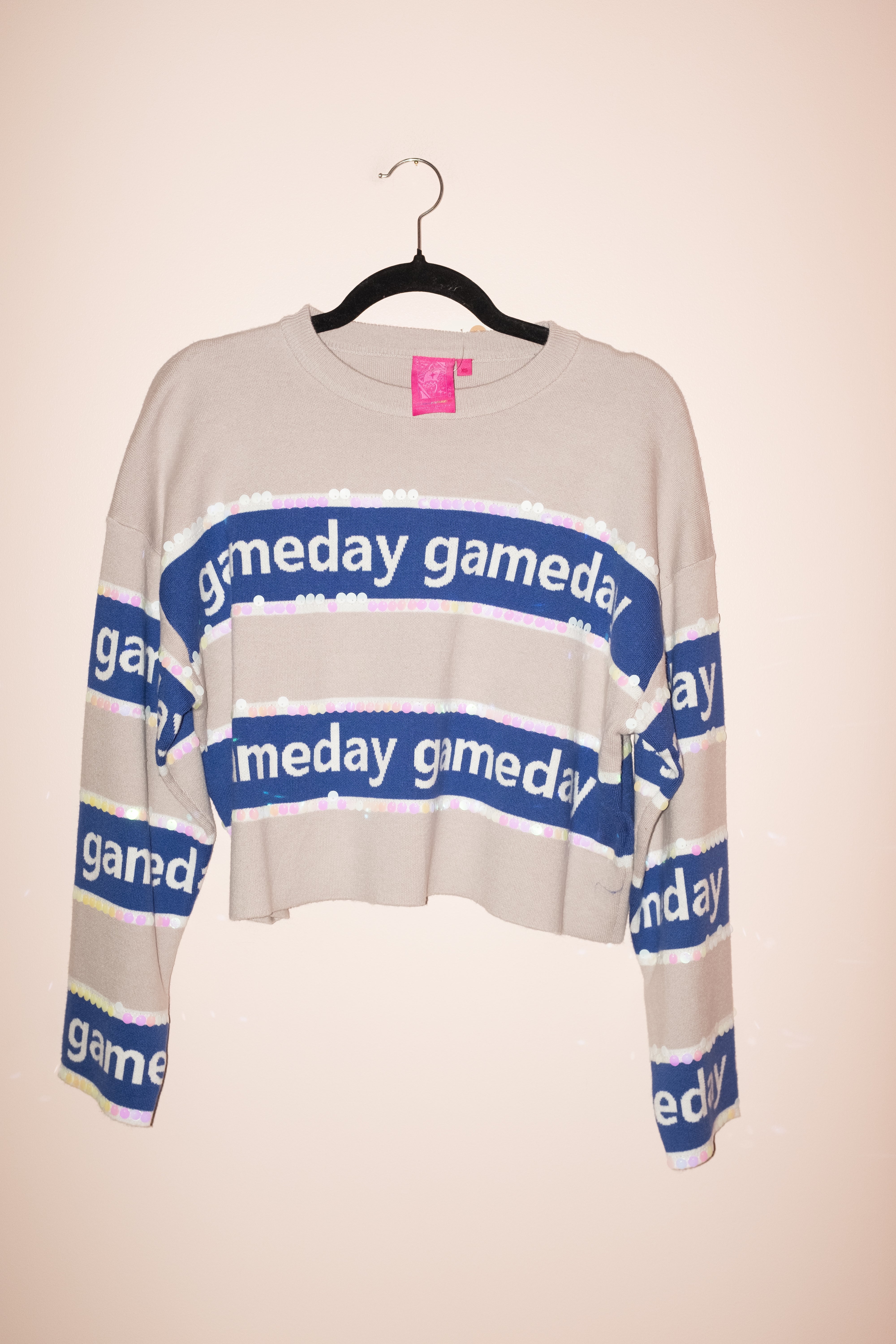 SAMPLE- GREY & ROYAL STRIPE 'GAMEDAY' LONG SLEEVE SWEATER