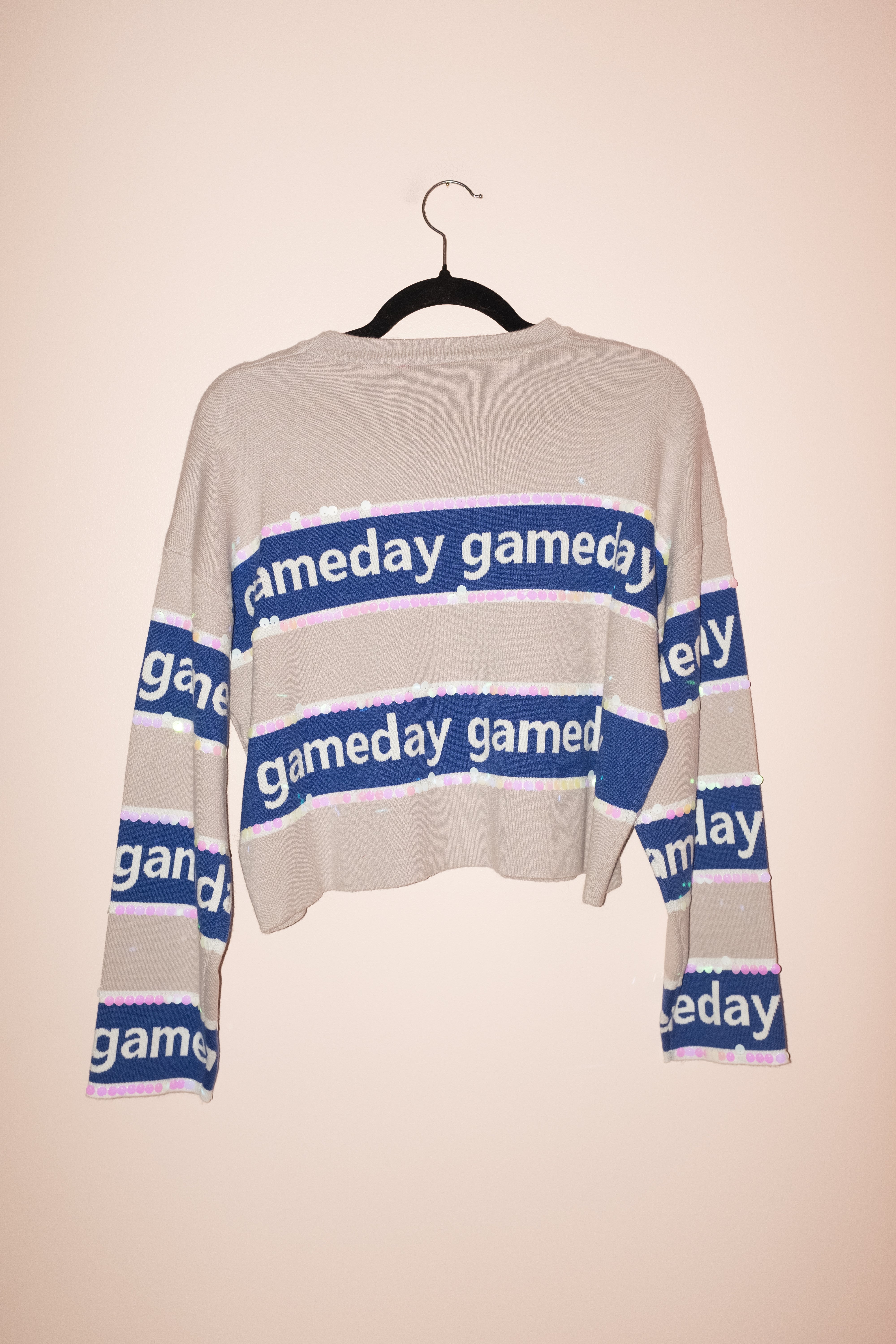 SAMPLE- GREY & ROYAL STRIPE 'GAMEDAY' LONG SLEEVE SWEATER