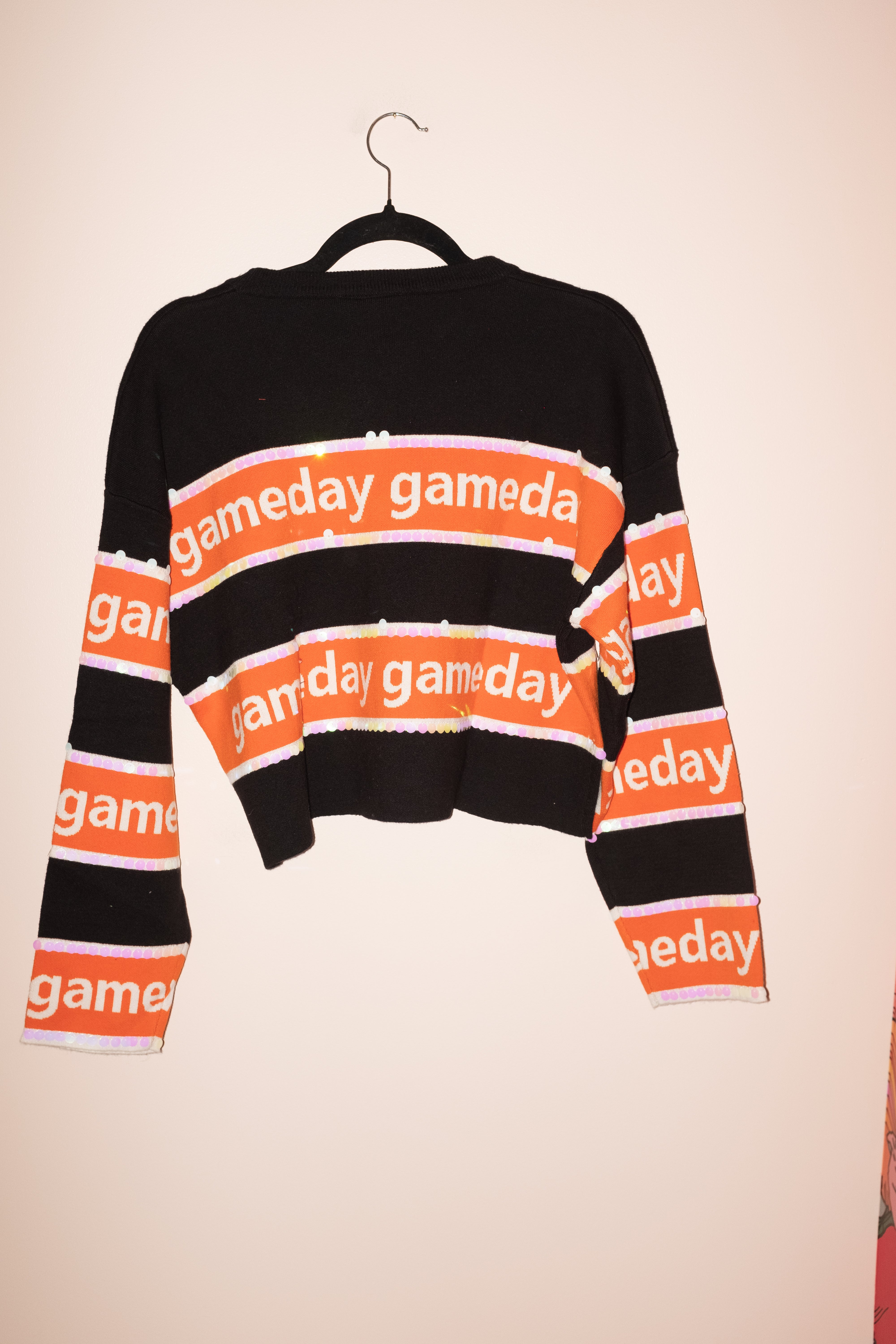 SAMPLE- BLACK & ORANGE STRIPE 'GAMEDAY' LONG SLEEVE SWEATER