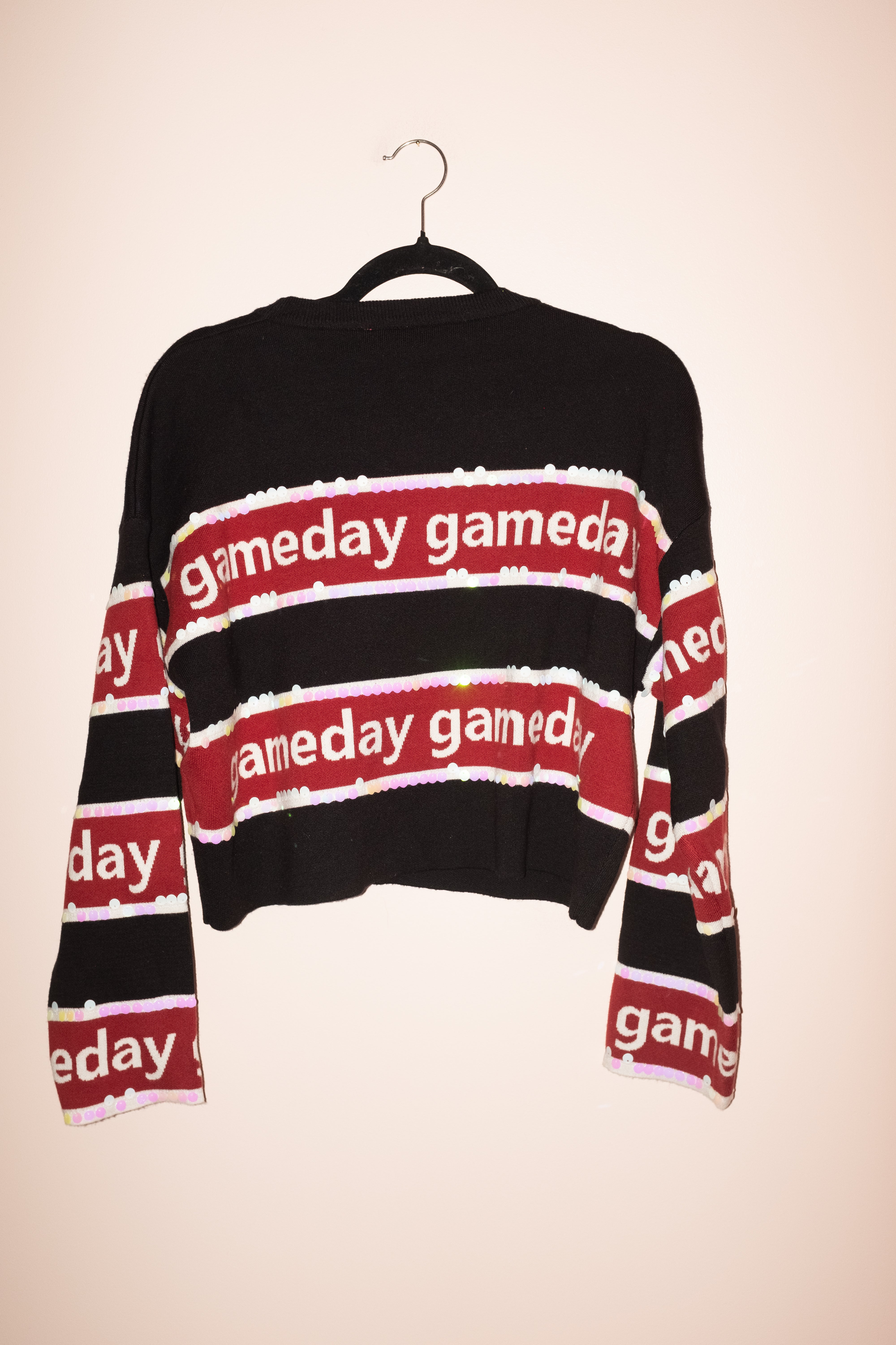 SAMPLE- BLACK & GARNET STRIPE 'GAMEDAY' LONG SLEEVE SWEATER