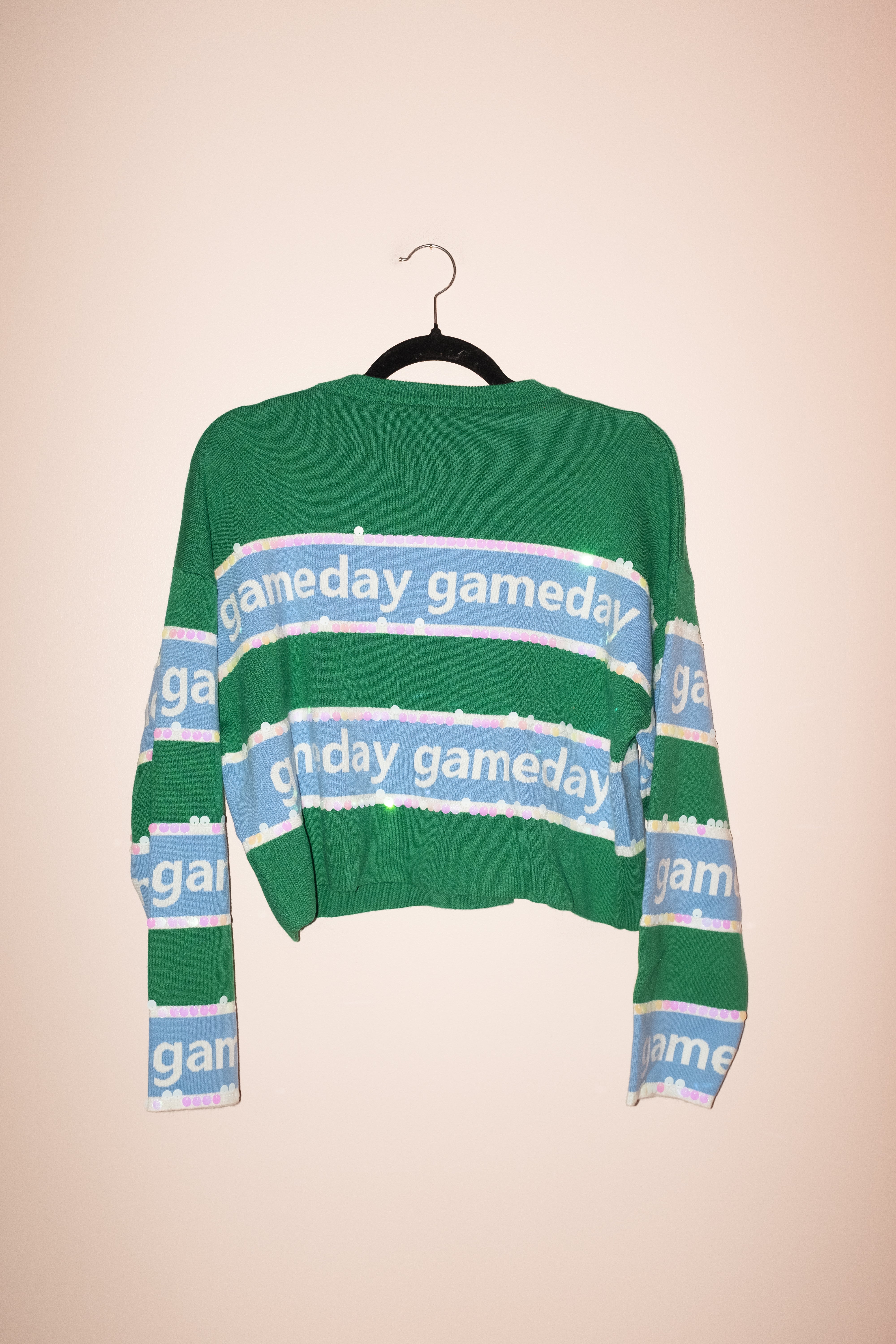 SAMPLE- GREEN & LIGHT BLUE STRIPE 'GAMEDAY' LONG SLEEVE SWEATER