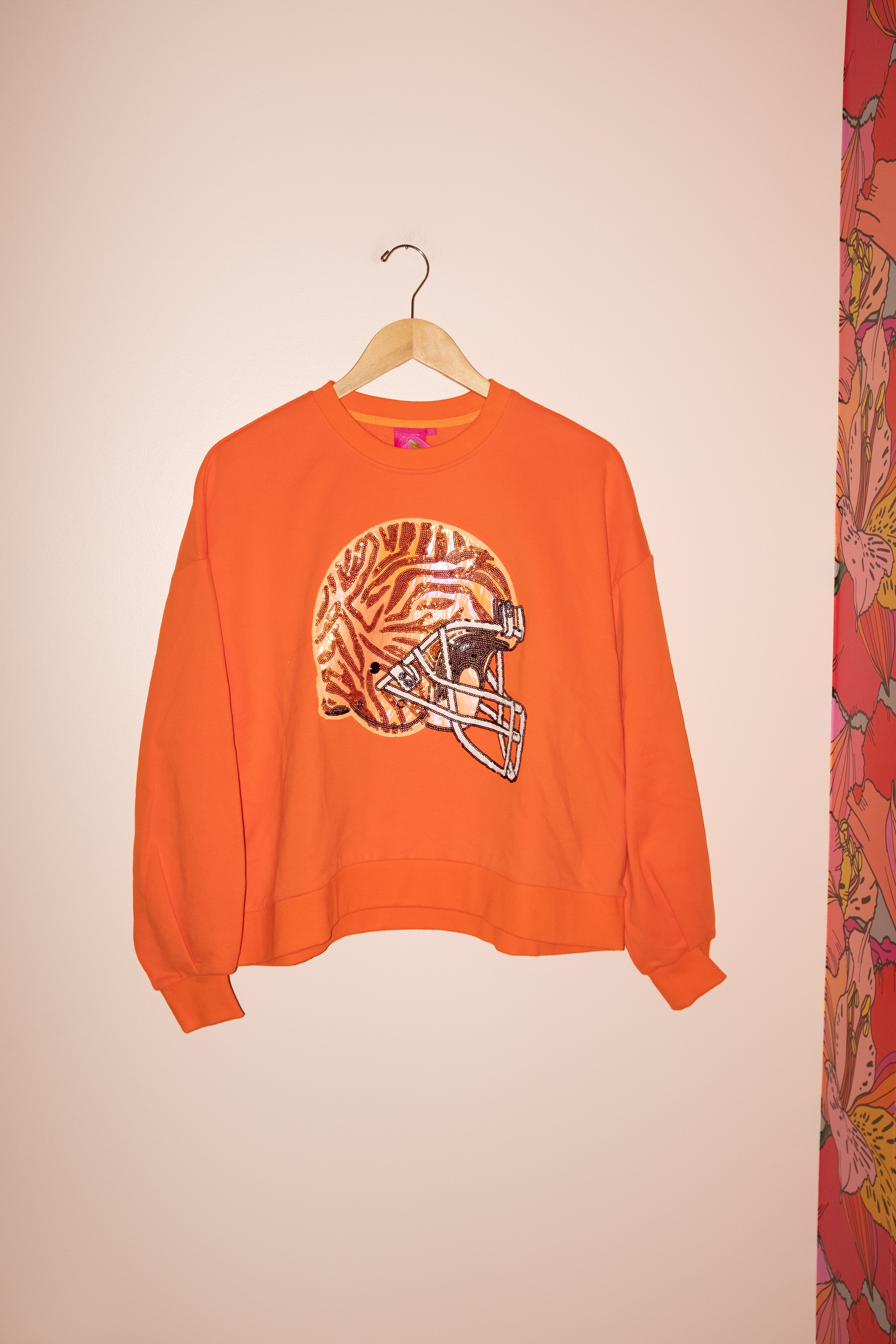 SAMPLE- ORANGE TIGER PRINT HELMET SWEATSHIRT