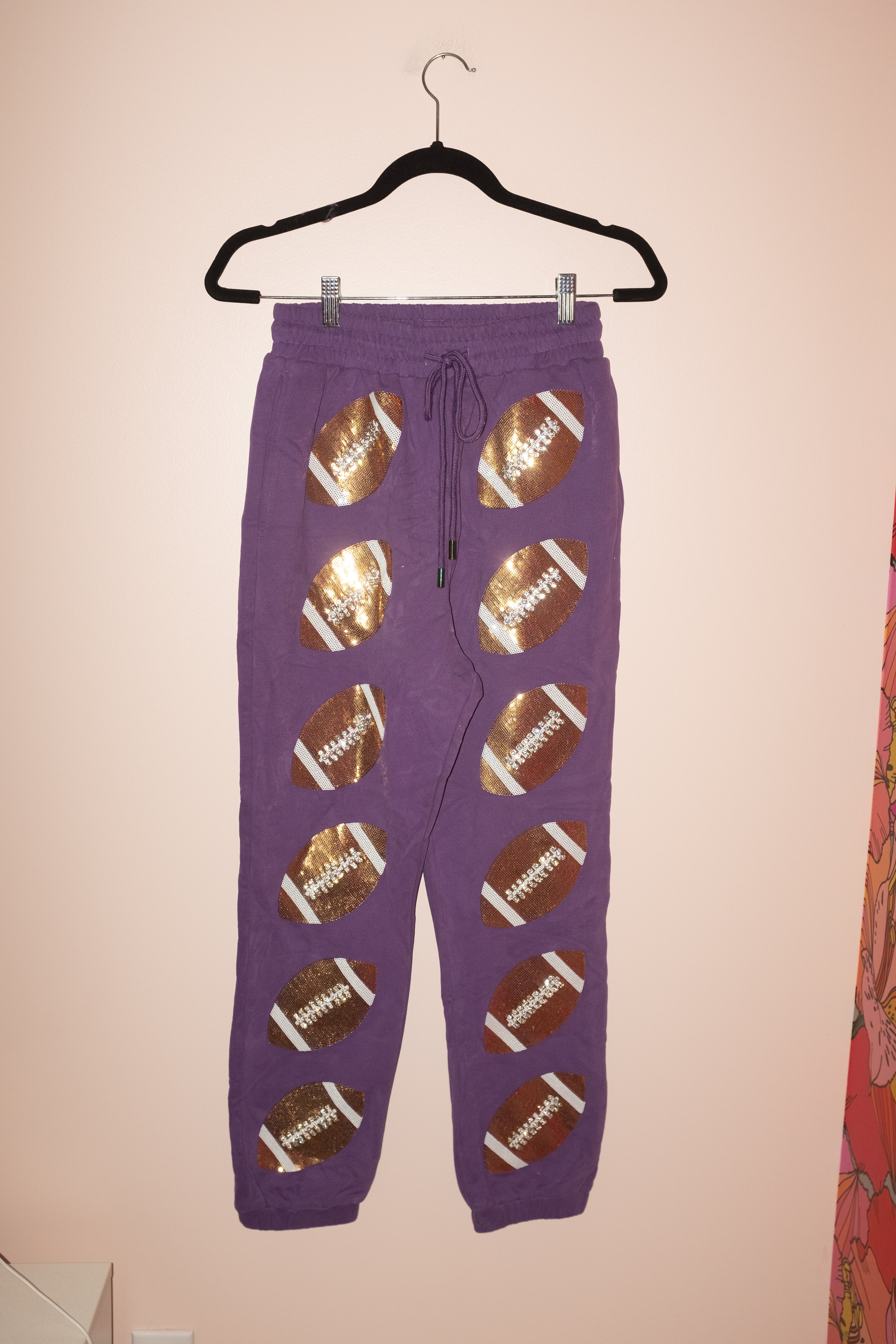 SAMPLE- PURPLE & GOLD RHINESTONE LACE FOOTBALL JOGGER