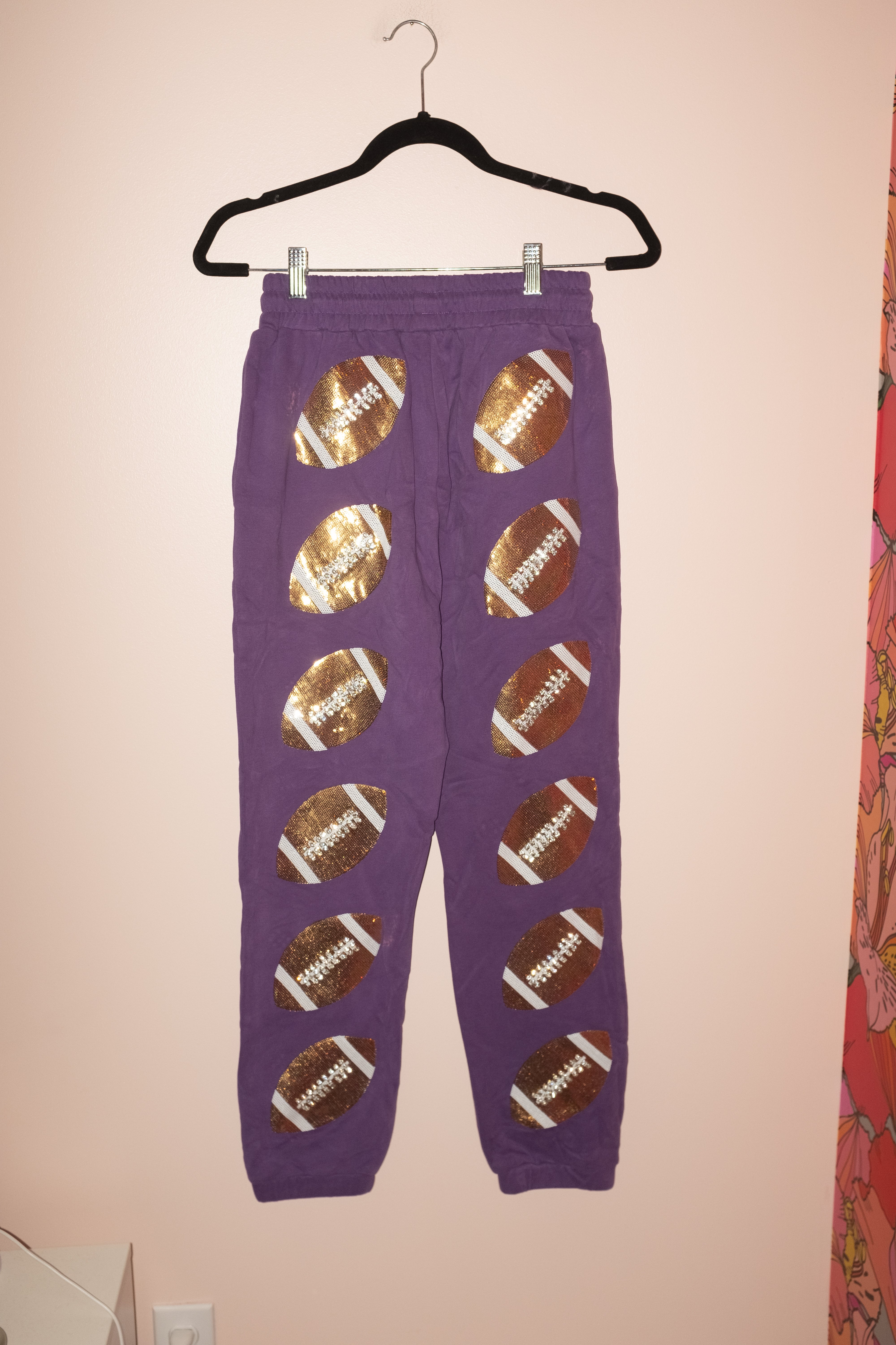 SAMPLE- PURPLE & GOLD RHINESTONE LACE FOOTBALL JOGGER