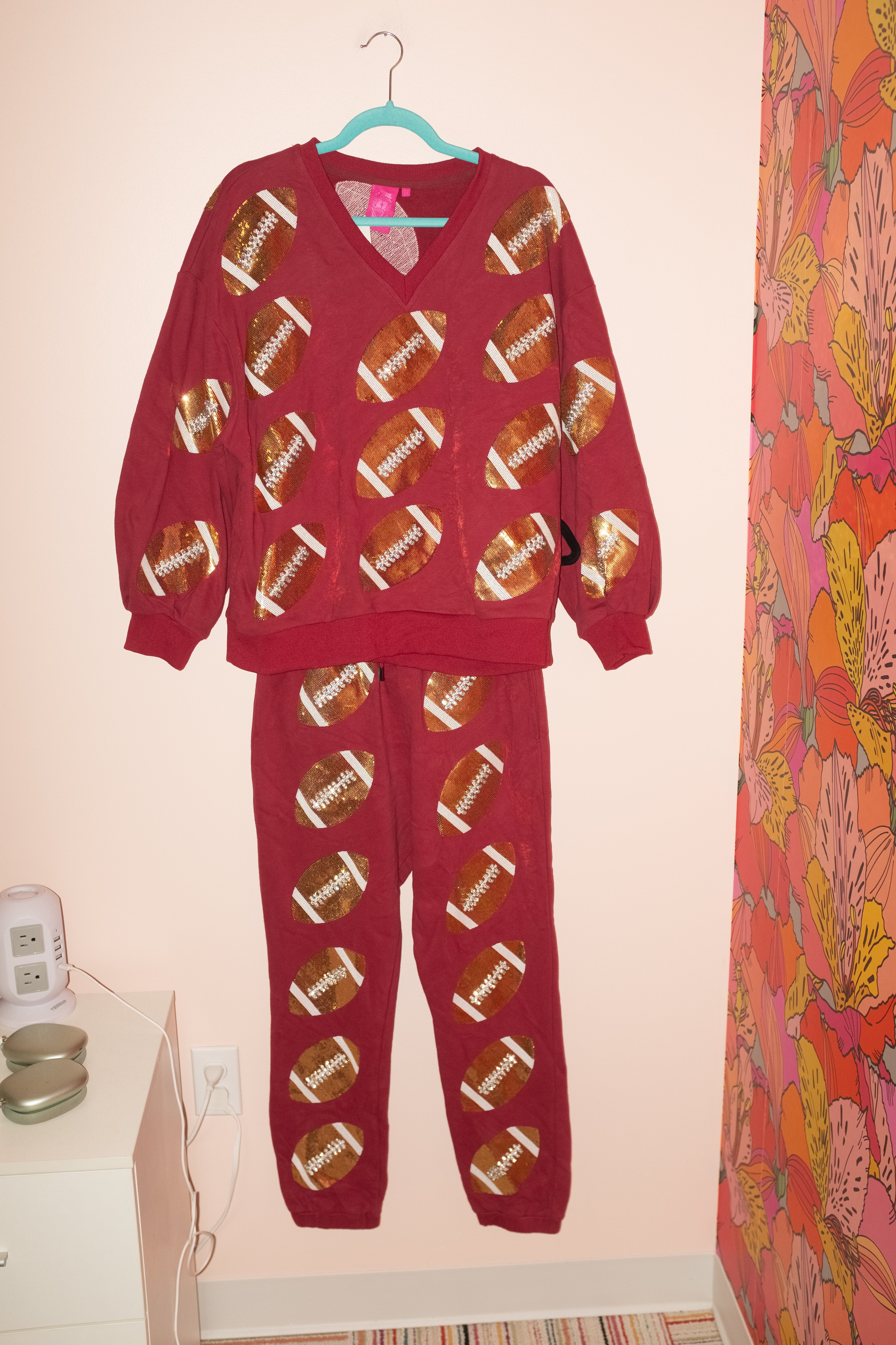 SAMPLE- MAROON & GOLD RHINESTONE LACE FOOTBALL SWEATSHIRT JOGGER SET