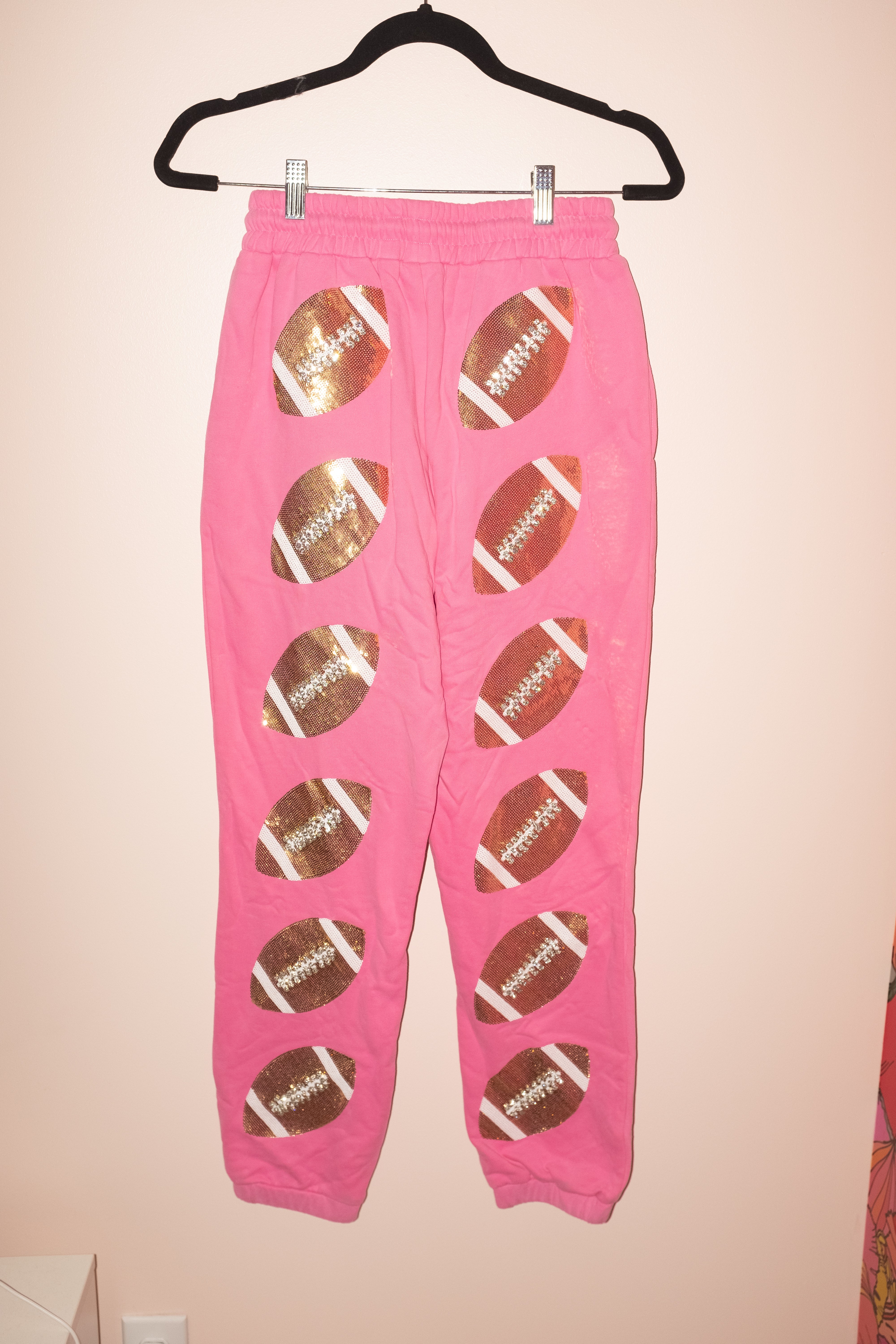 SAMPLE- PINK & GOLD RHINESTONE LACE FOOTBALL JOGGER