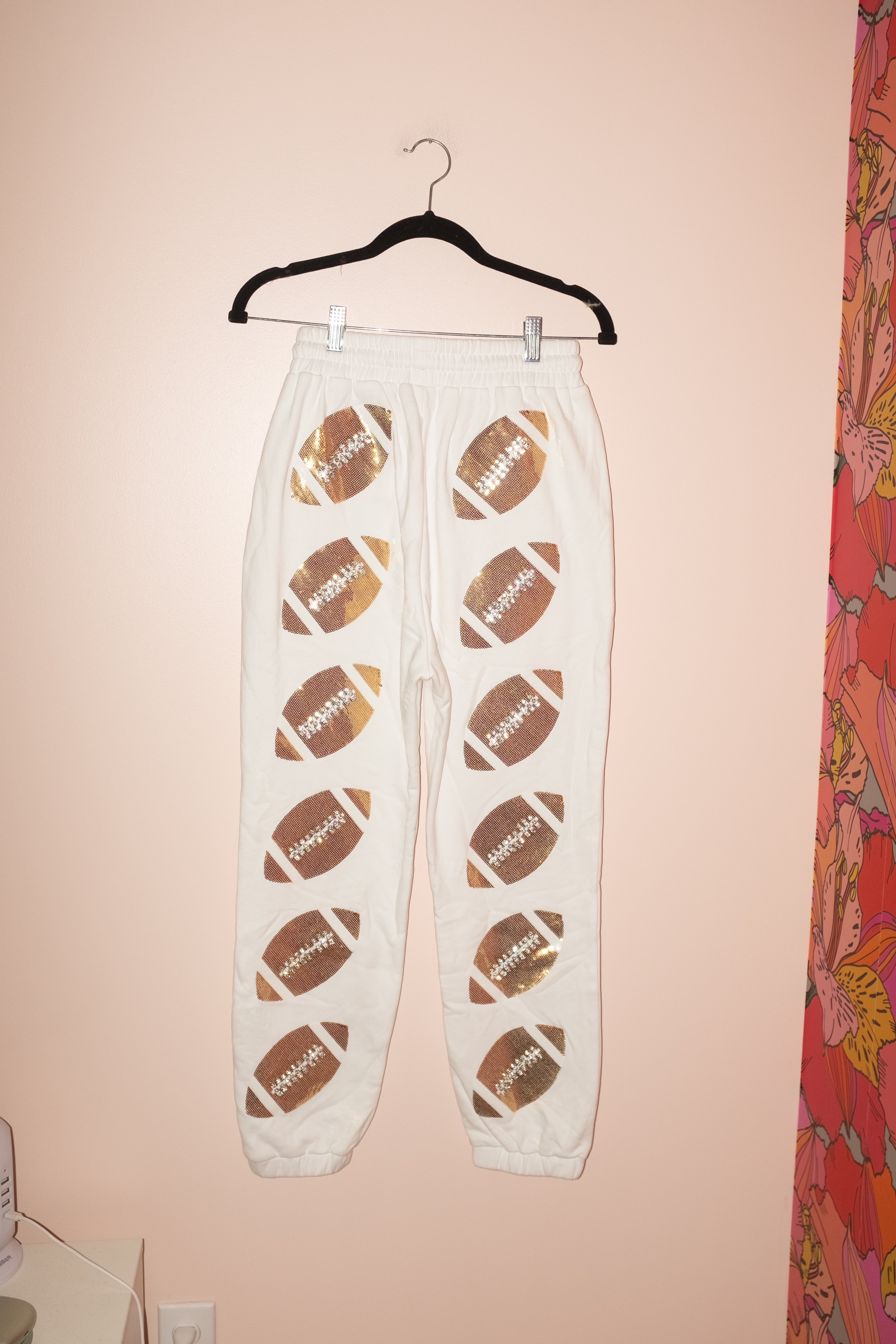 SAMPLE- WHITE & GOLD RHINESTONE LACE FOOTBALL JOGGER