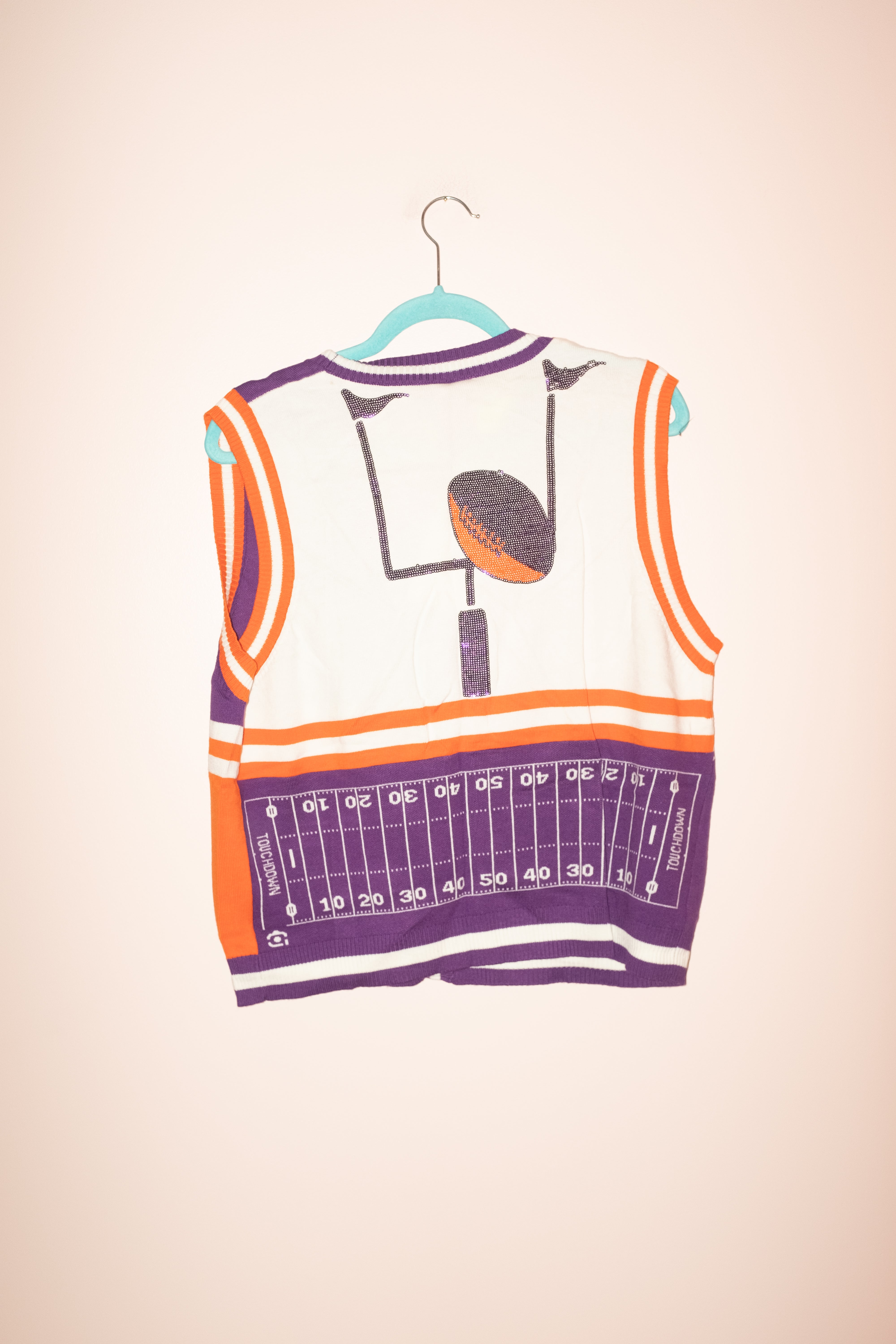 SAMPLE- ORANGE & PURPLE COLORBLOCK FOOTBALL ICON BUTTON UP  SWEATER VEST