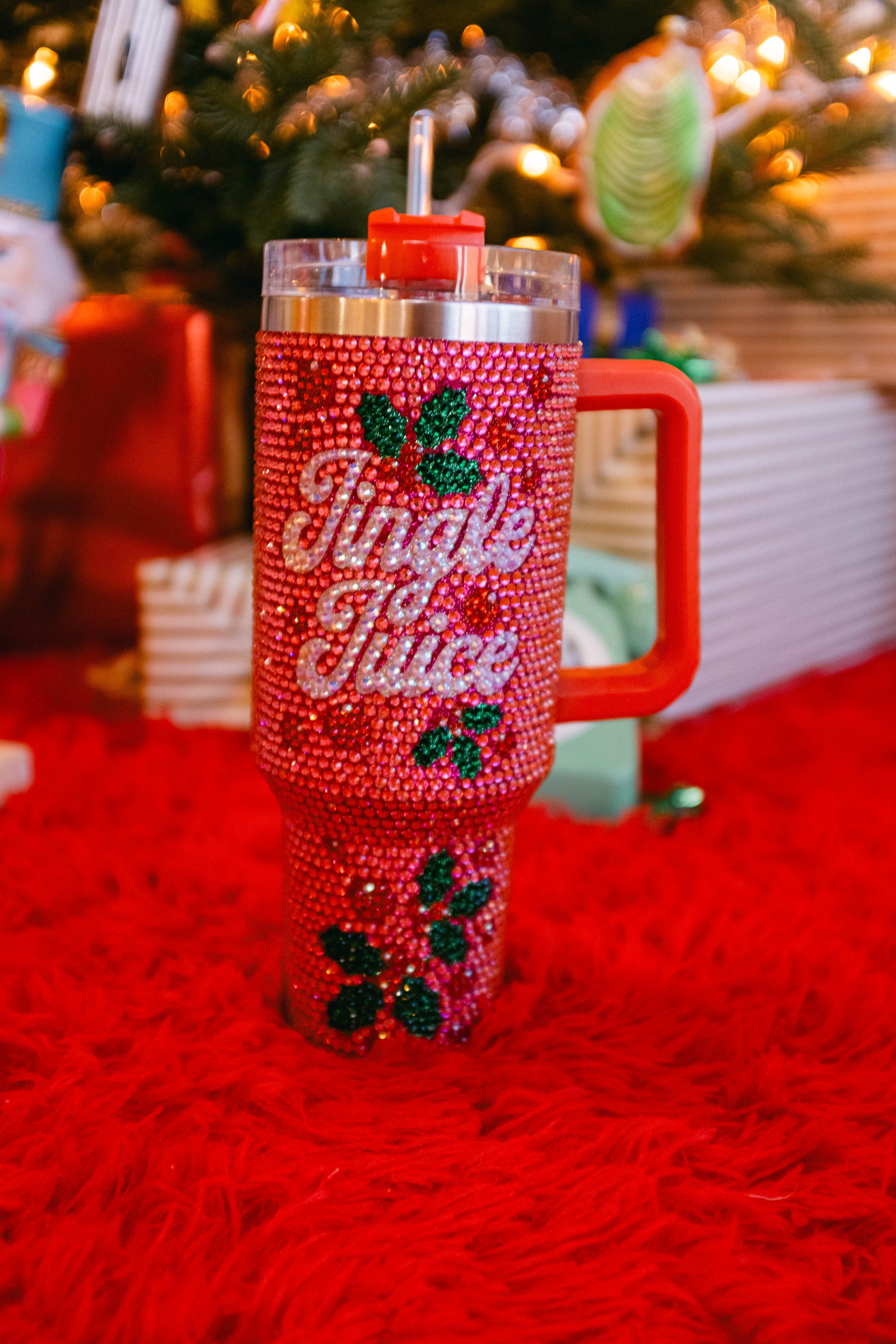 Red 'Jingle Juice' Rhinestone Tumbler