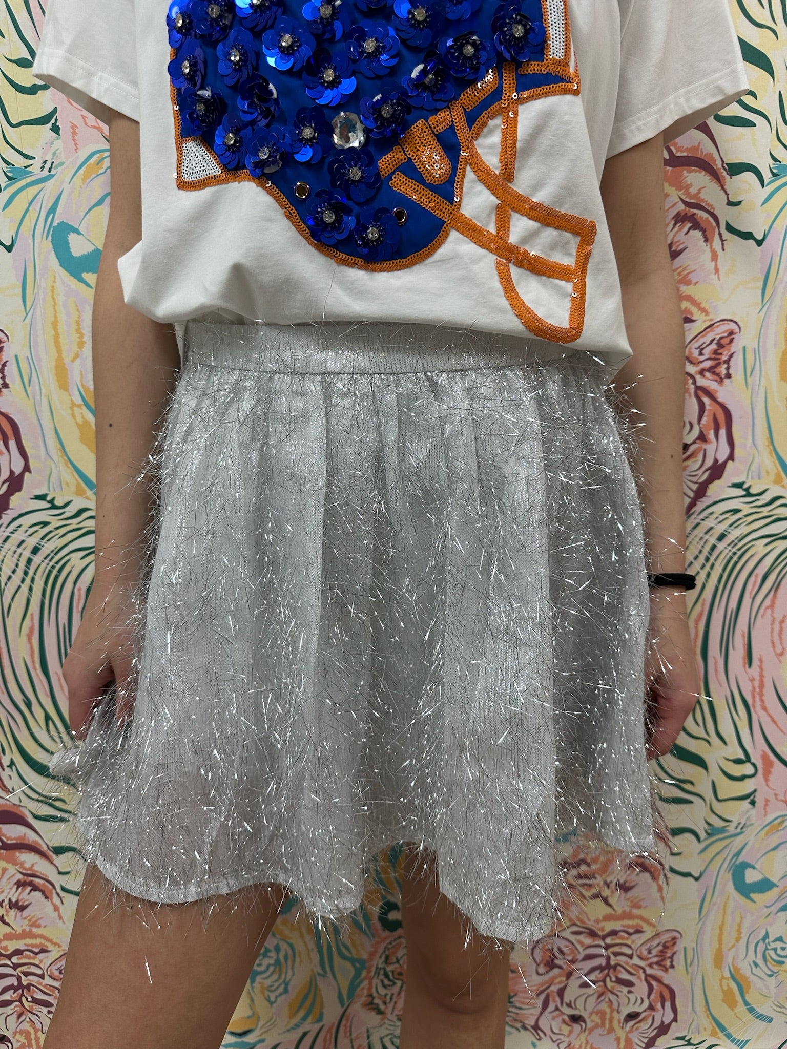 SAMPLE-  White & Silver Tinsel Skort