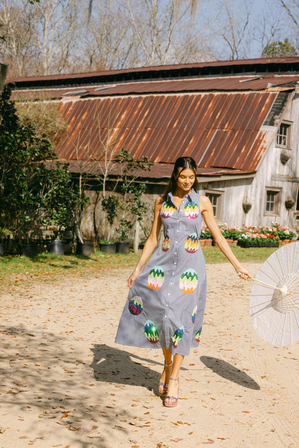 Black & White Gingham Groovy Easter Egg Button Up Cotton Midi Dress – Queen of Sparkles Black & White Gingham Groovy Easter Egg Button Up Cotton Midi Dress – Queen of Sparkles