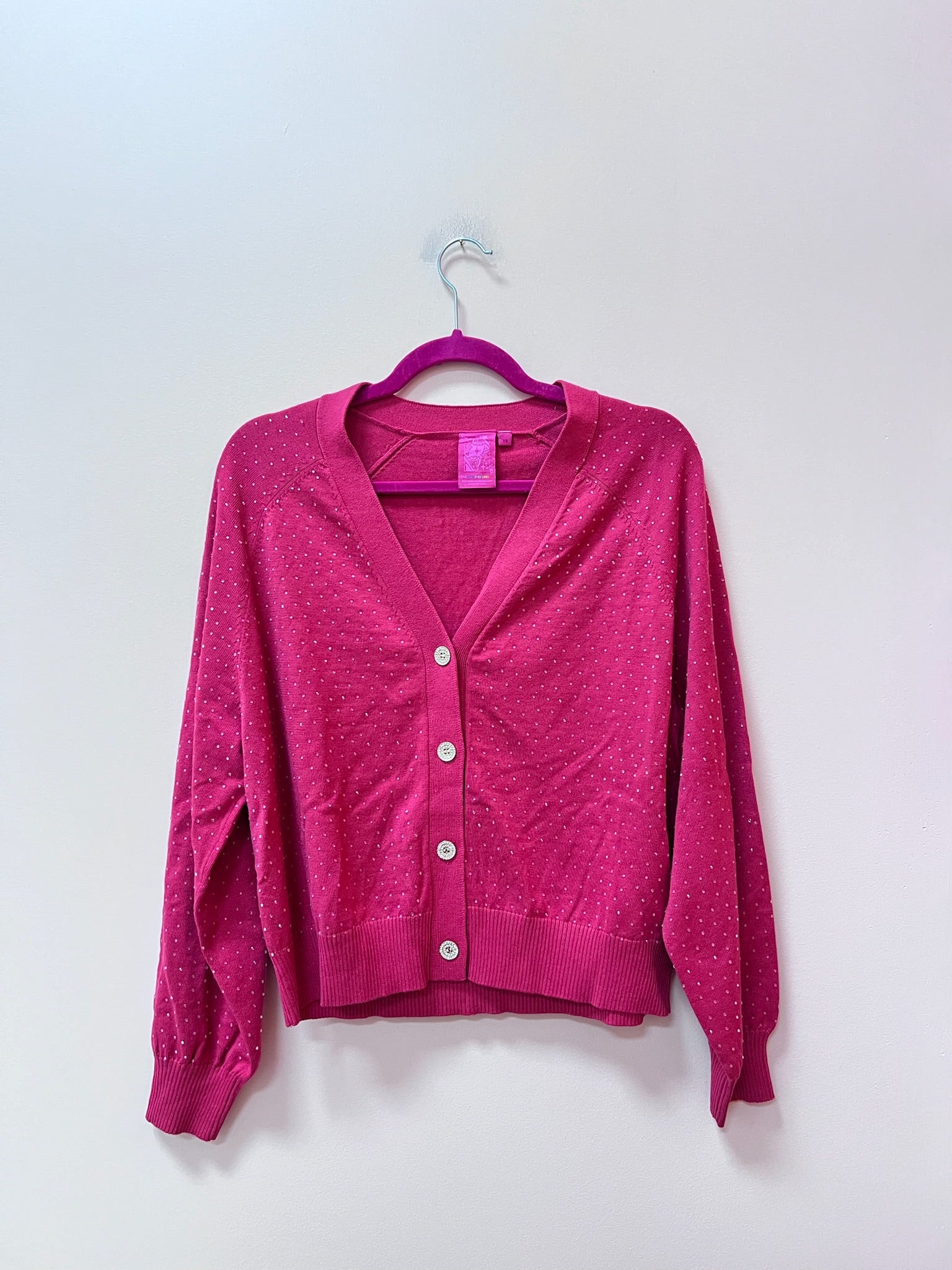 SAMPLE- PINK SCATTERED RHINESTONE CARDIGAN