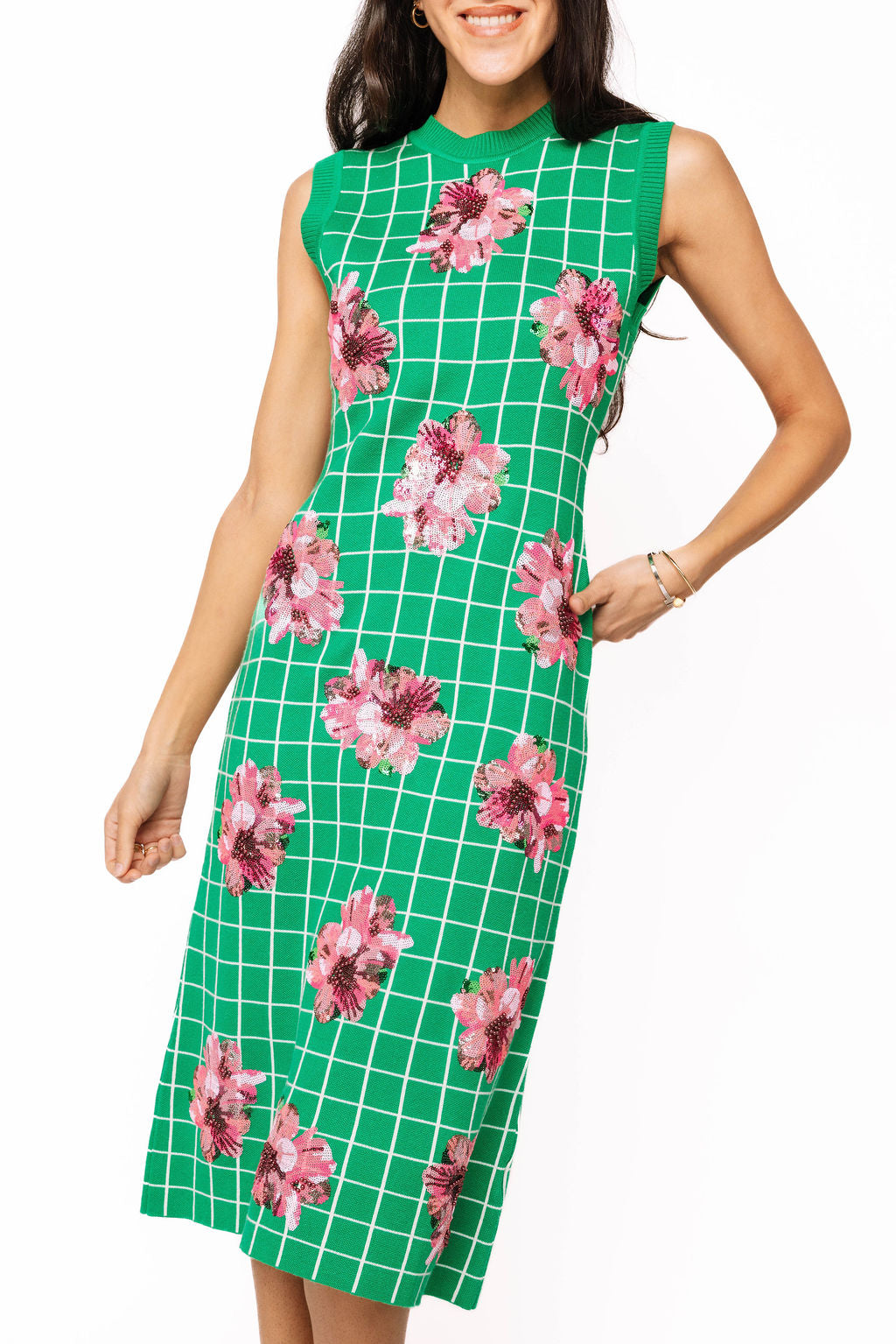 checkered knit midi dress Checkered Knit Midi Dress