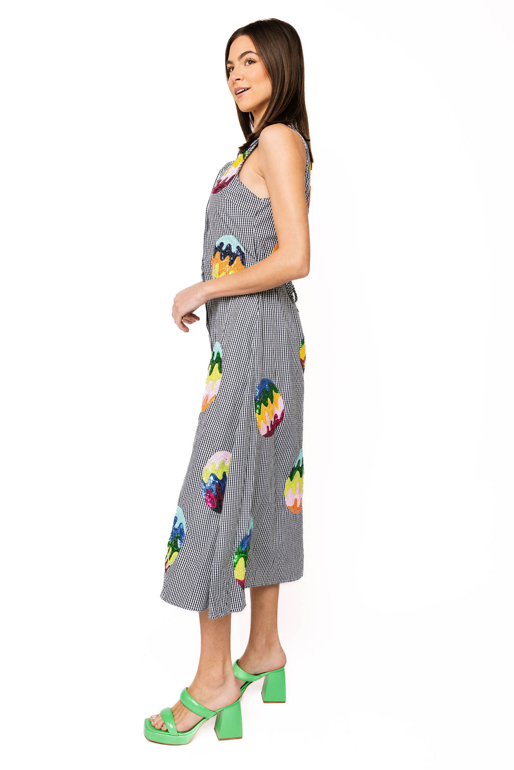 Black & White Gingham Groovy Easter Egg Button Up Cotton Midi Dress – Queen of Sparkles