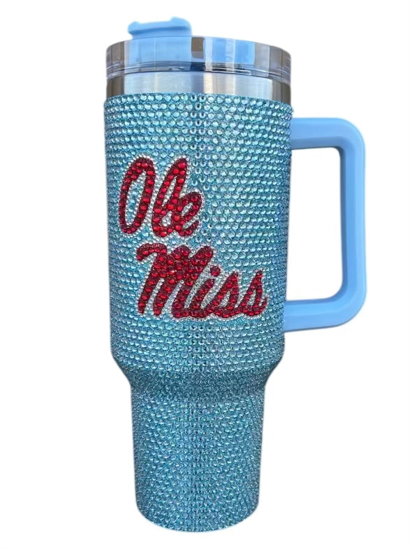 Licensed- Blue & Red 'Ole Miss' Rhinestone Tumbler