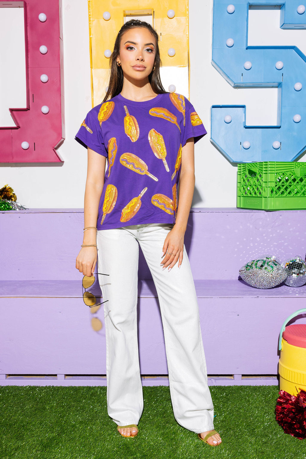 Purple Scattered Corn Dog Tee