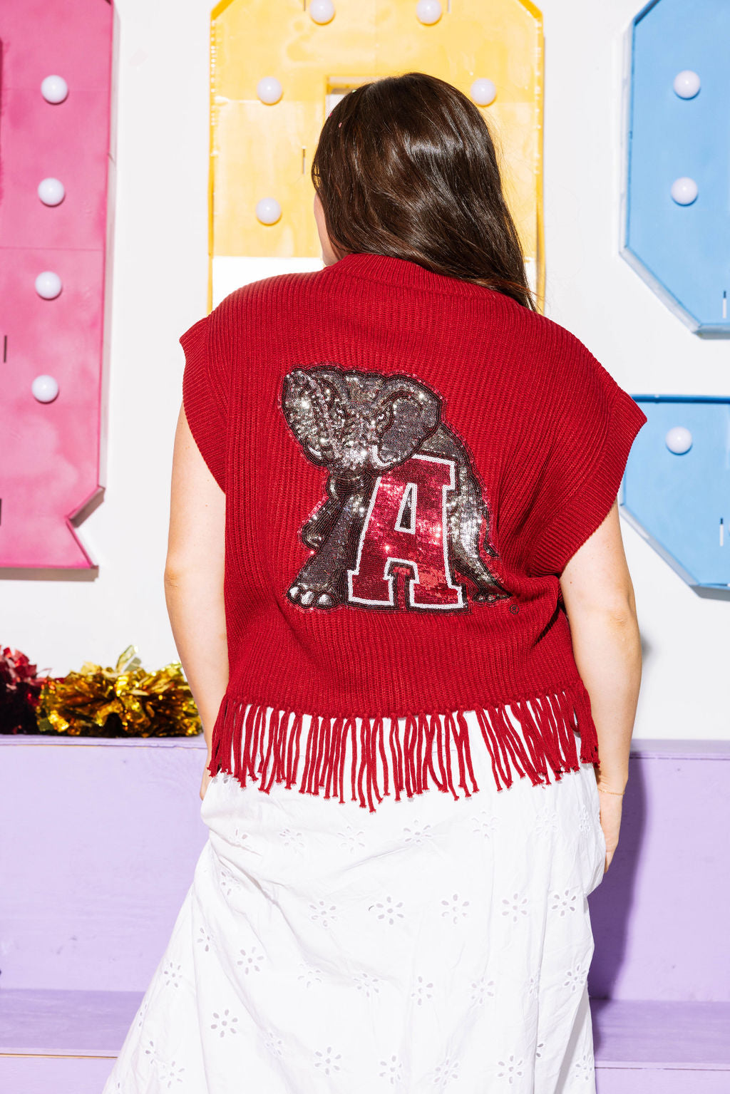 Licensed- Crimson 'Roll Tide' Fringe Sweater Vest