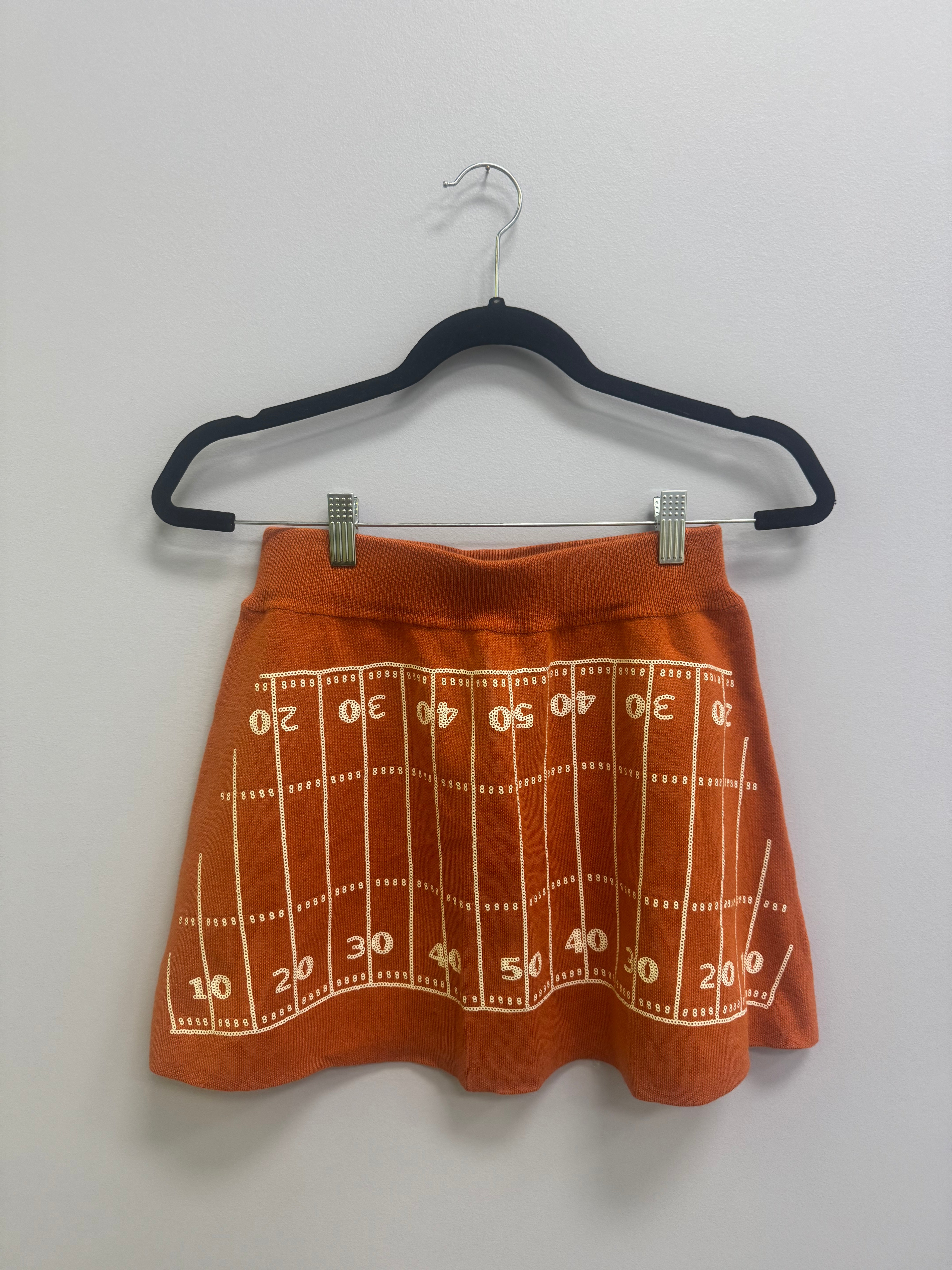 SAMPLE- BURNT ORANGE & WHITE  FOOTBALL FIELD SWEATER SKIRT