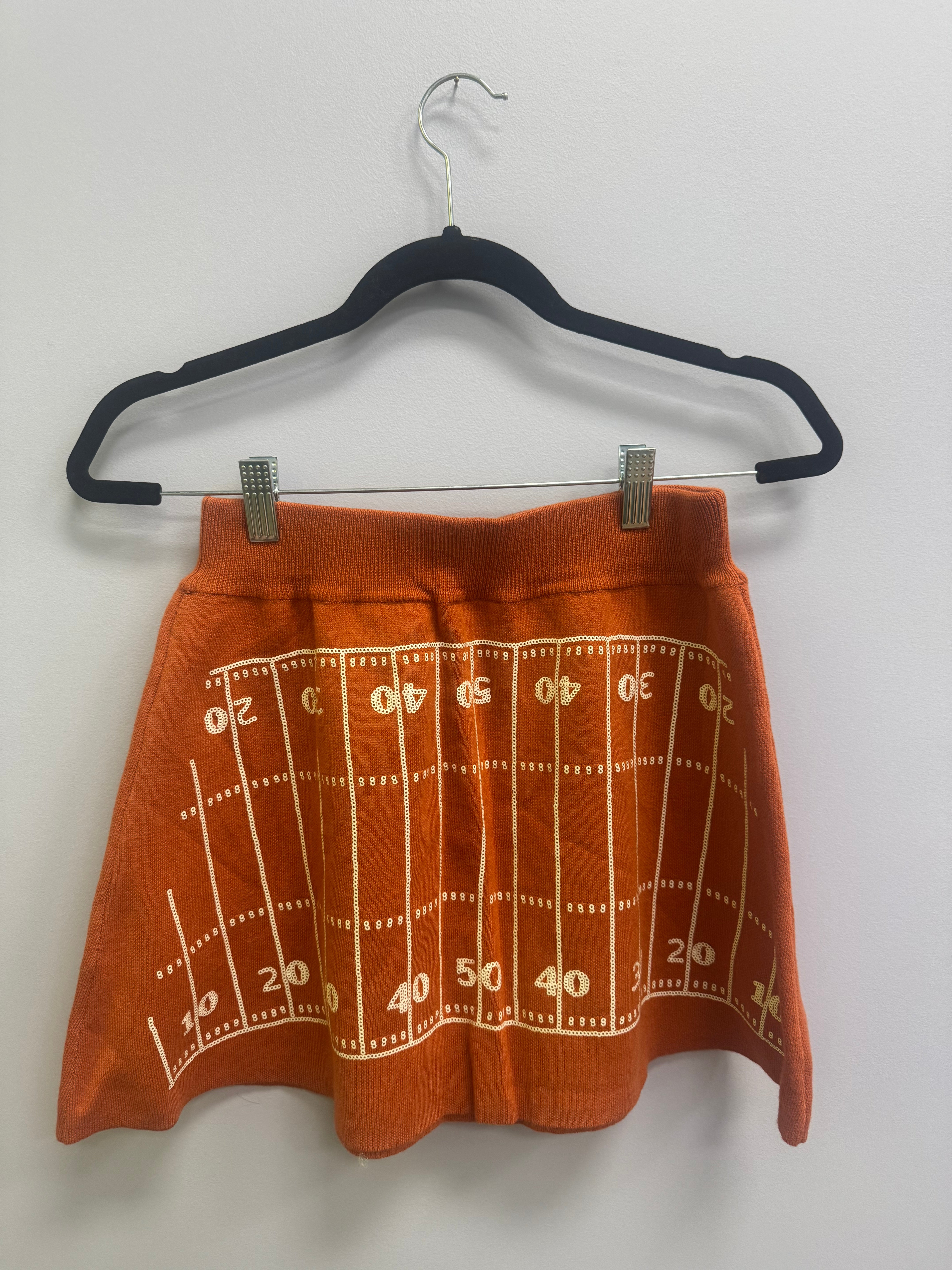 SAMPLE- BURNT ORANGE & WHITE  FOOTBALL FIELD SWEATER SKIRT