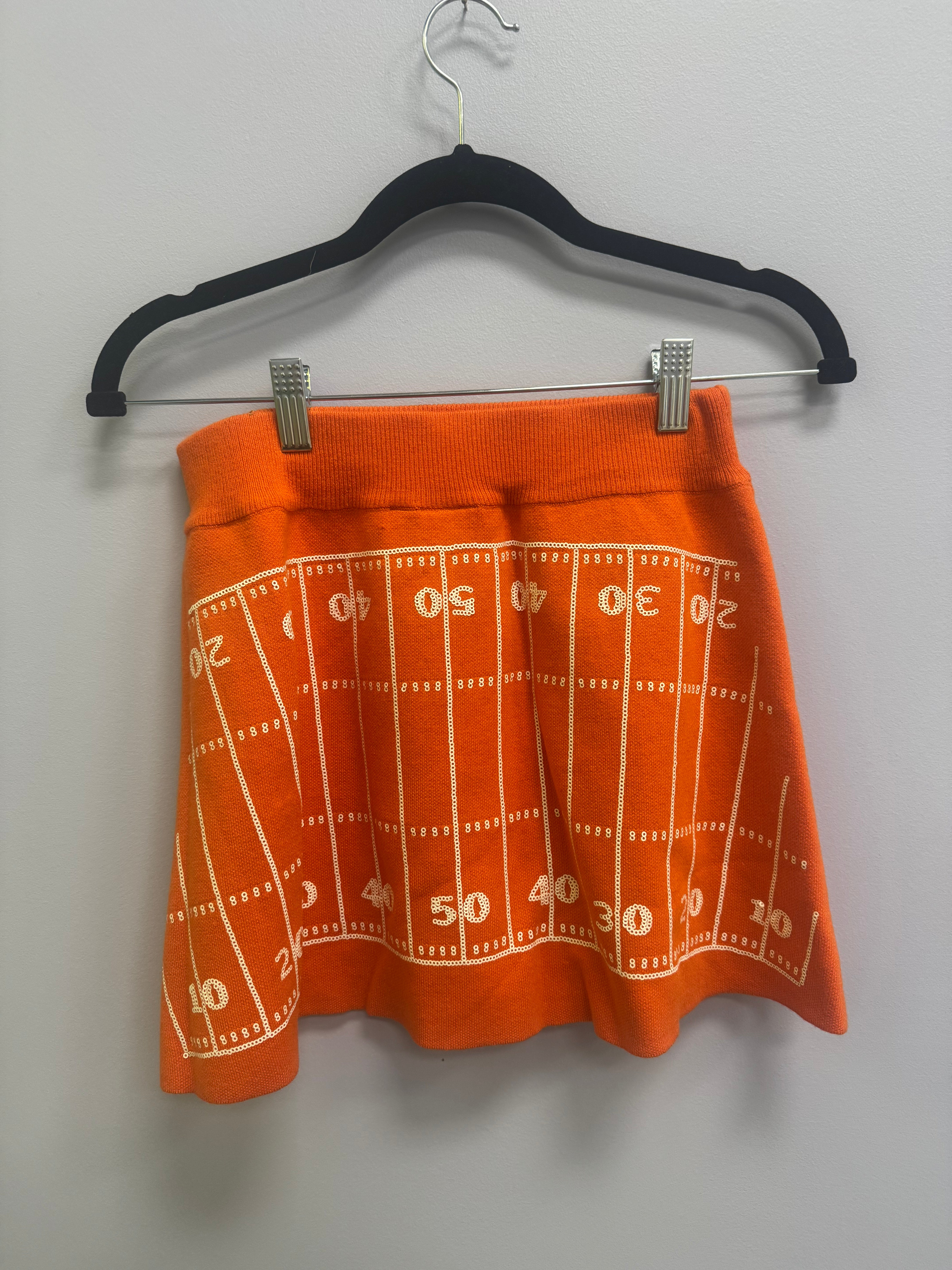 SAMPLE- ORANGE & WHITE FOOTBALL FIELD SWEATER SKIRT