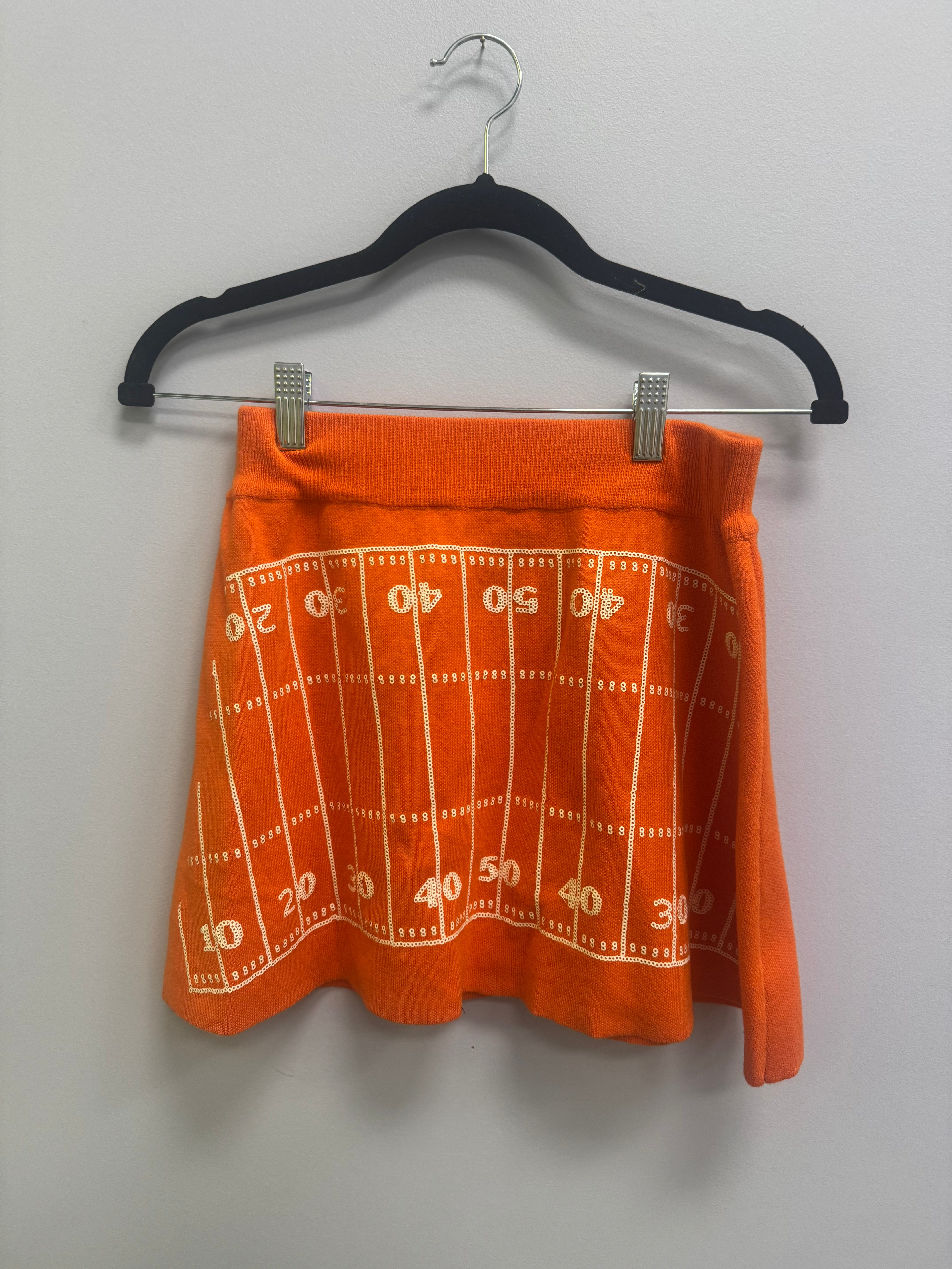 SAMPLE- ORANGE & WHITE FOOTBALL FIELD SWEATER SKIRT