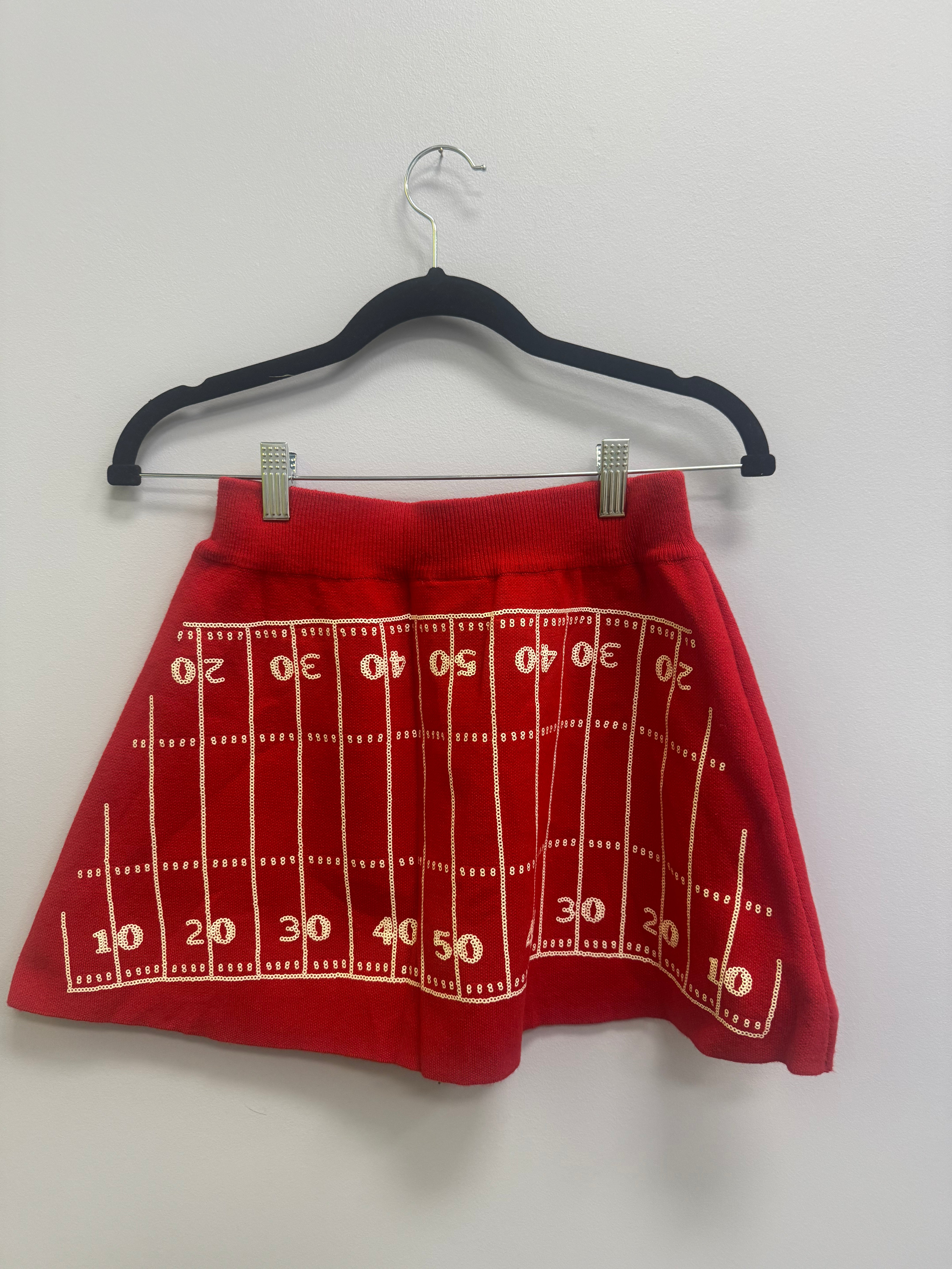 SAMPLE- RED & WHITE FOOTBALL FIELD SWEATER SKIRT