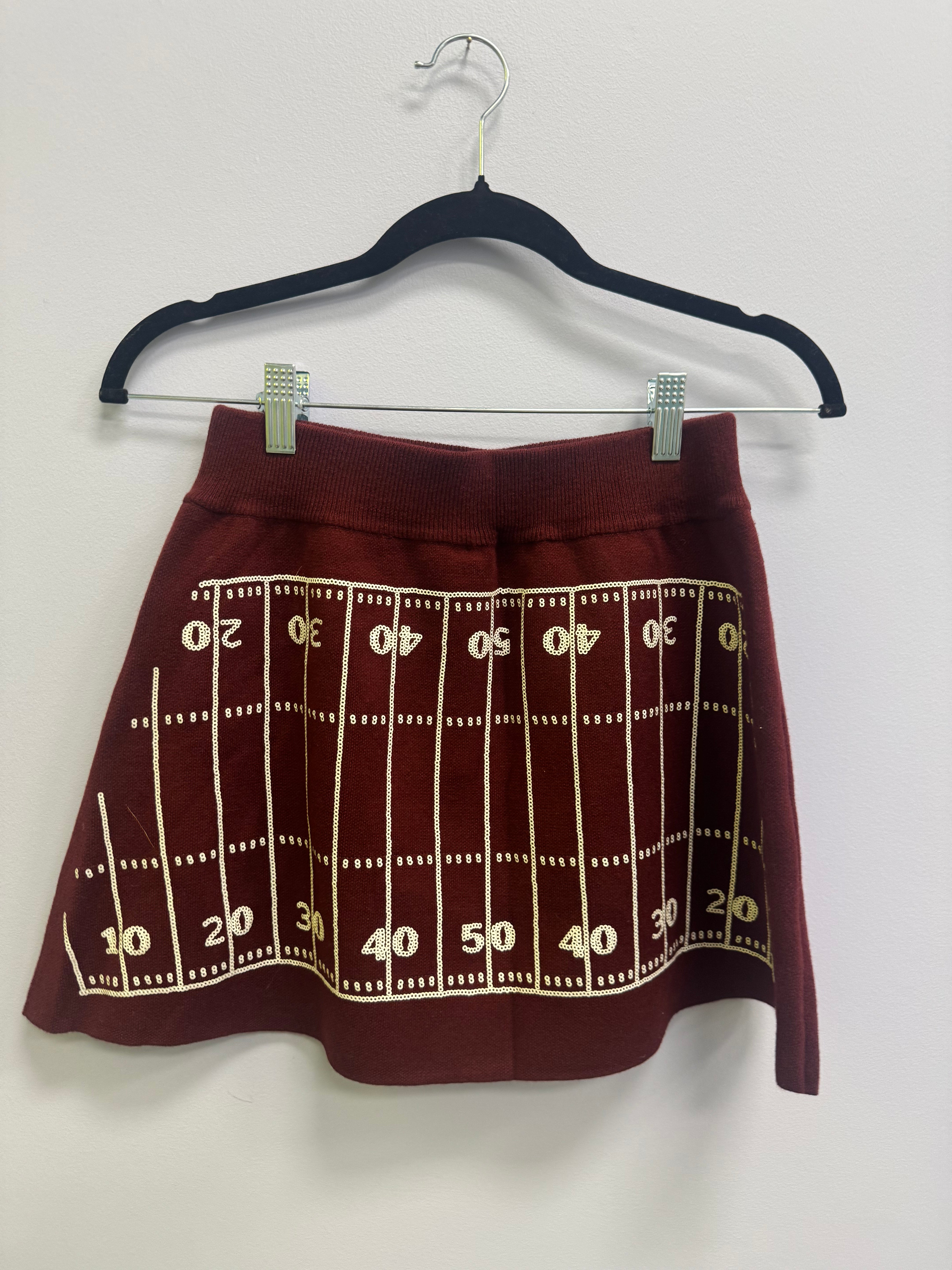 SAMPLE- MAROON & WHITE  FOOTBALL FIELD SWEATER SKIRT