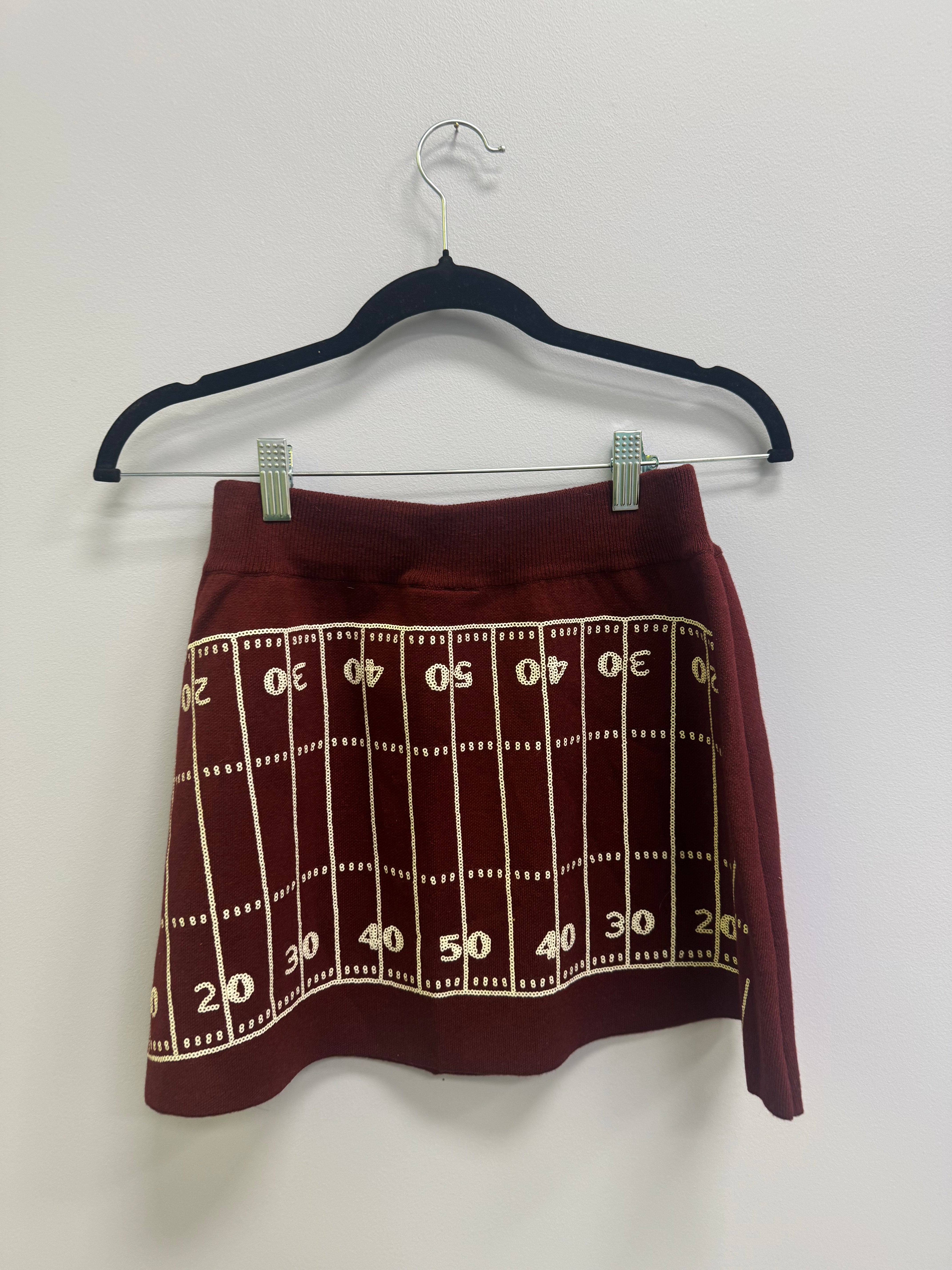 SAMPLE- MAROON & WHITE  FOOTBALL FIELD SWEATER SKIRT