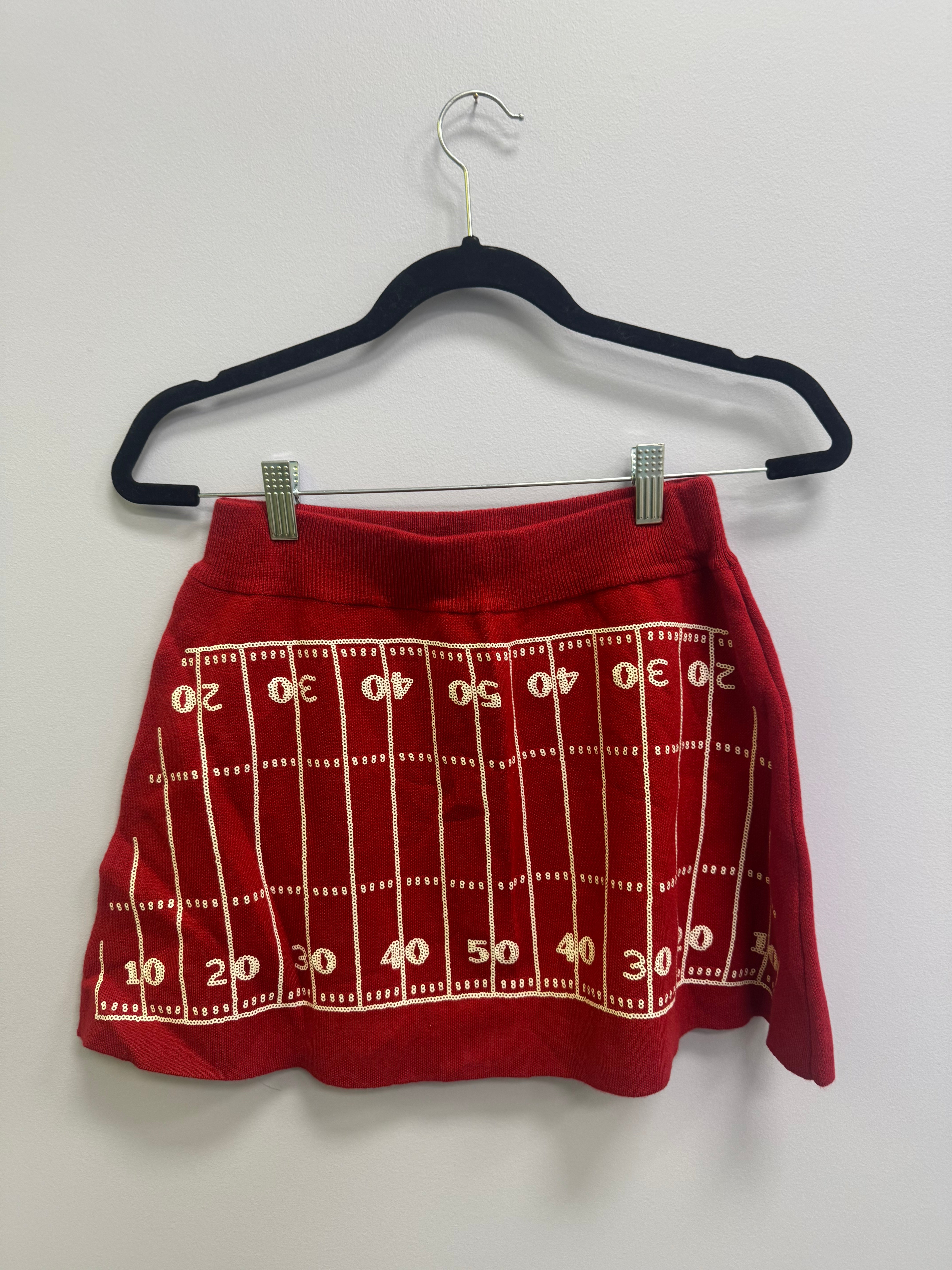 SAMPLE- CRIMSON & WHITE  FOOTBALL FIELD SWEATER SKIRT