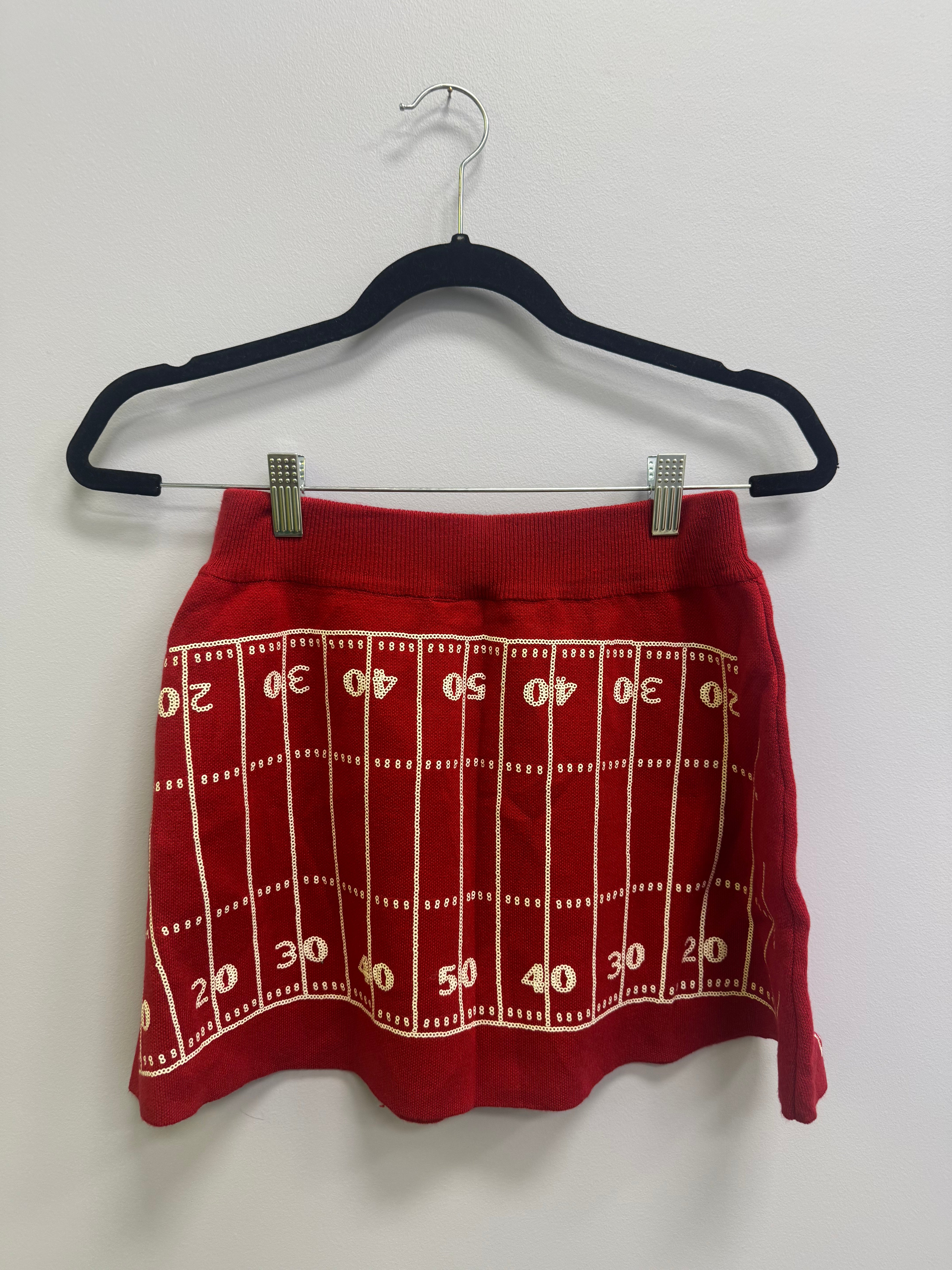 SAMPLE- CRIMSON & WHITE  FOOTBALL FIELD SWEATER SKIRT