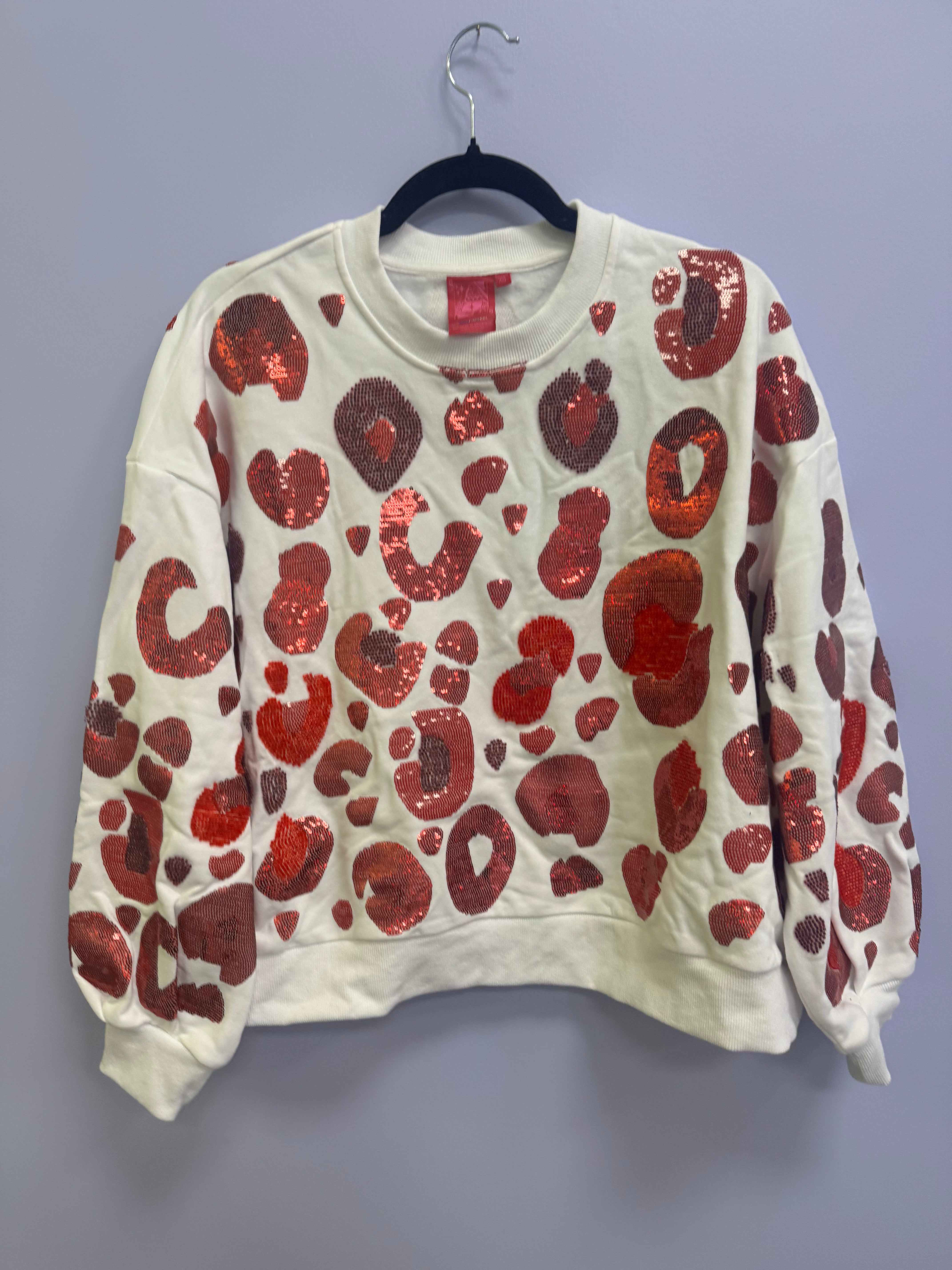 SAMPLE- WHITE & RED LEOPARD SEQUIN & SEAD BEAD SWEATSHIRT