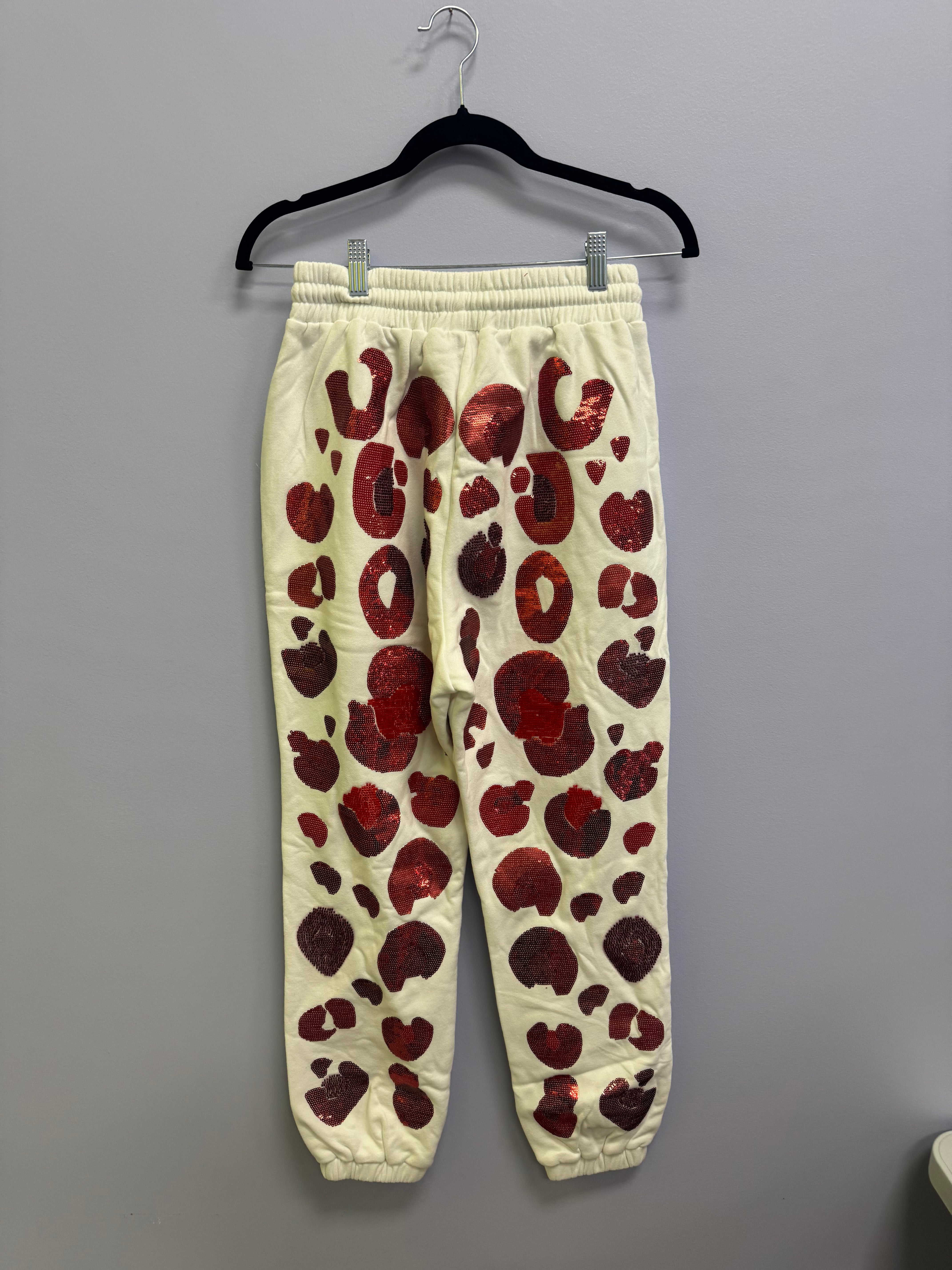 SAMPLE- WHITE & RED LEOPARD SEQUIN & SEAD BEAD JOGGER