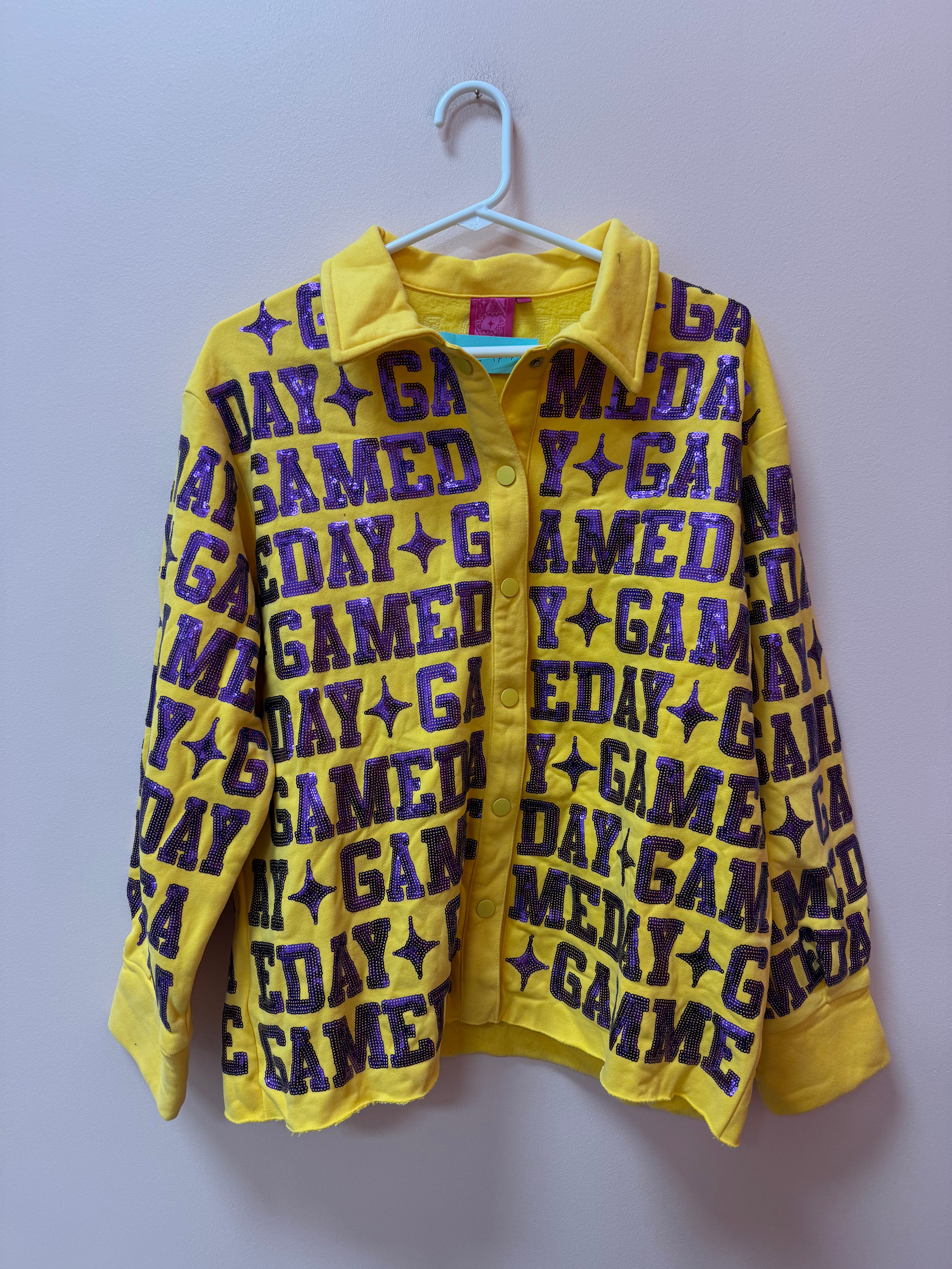 SAMPLE- YELLOW & PURPLE 'GAMEDAY' ALL OVER SHACKET