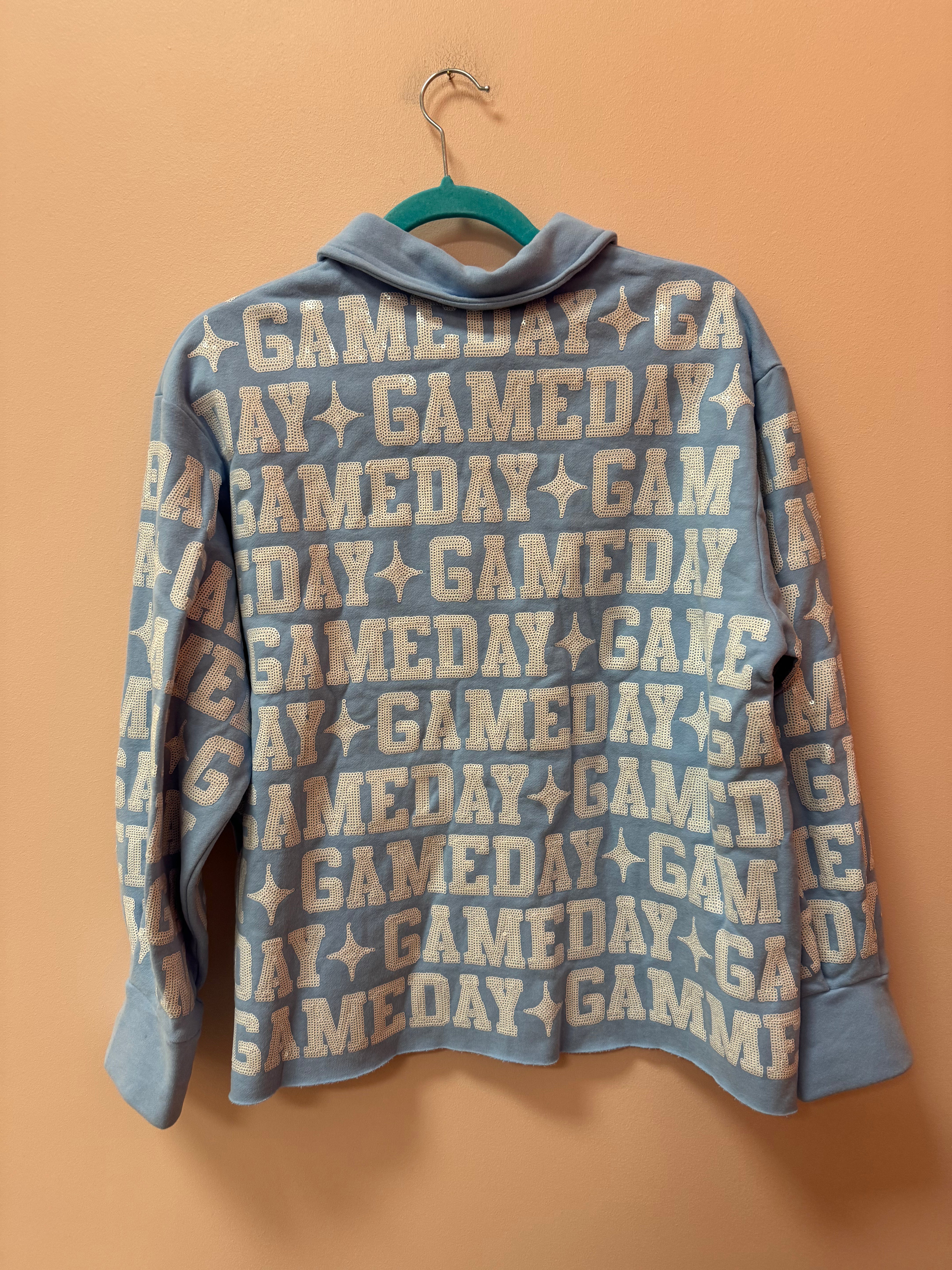 SAMPLE- LIGHT BLUE & WHITE 'GAMEDAY' ALL OVER SHACKET