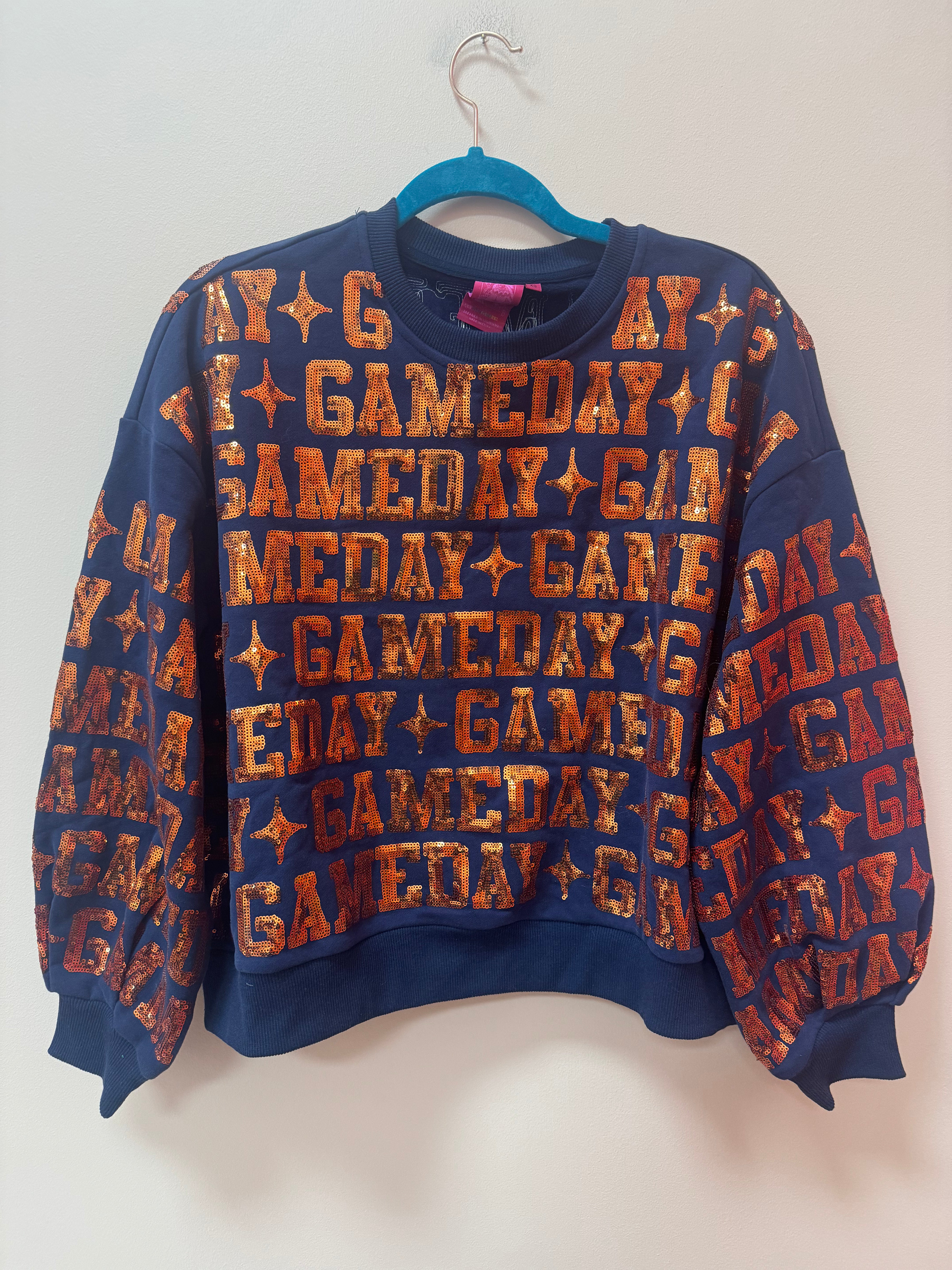 SAMPLE- NAVY & ORANGE 'GAMEDAY' ALL OVER SWEATSHIRT